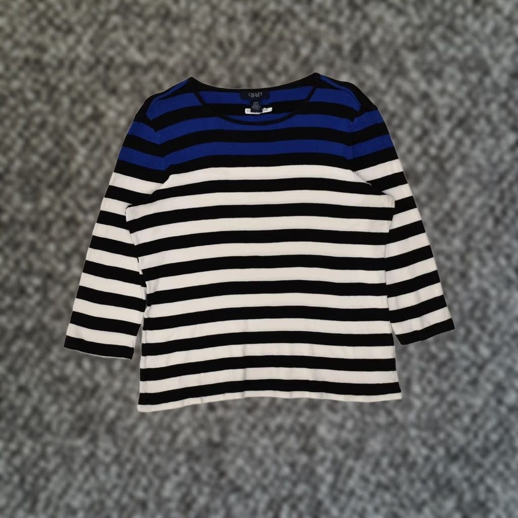 Chaps CHAPS Womens Top Large Blue Striped Cotton 3/4 Sleeve UK 14 Size L / US 10 / IT 46 - 1 Thumbnail