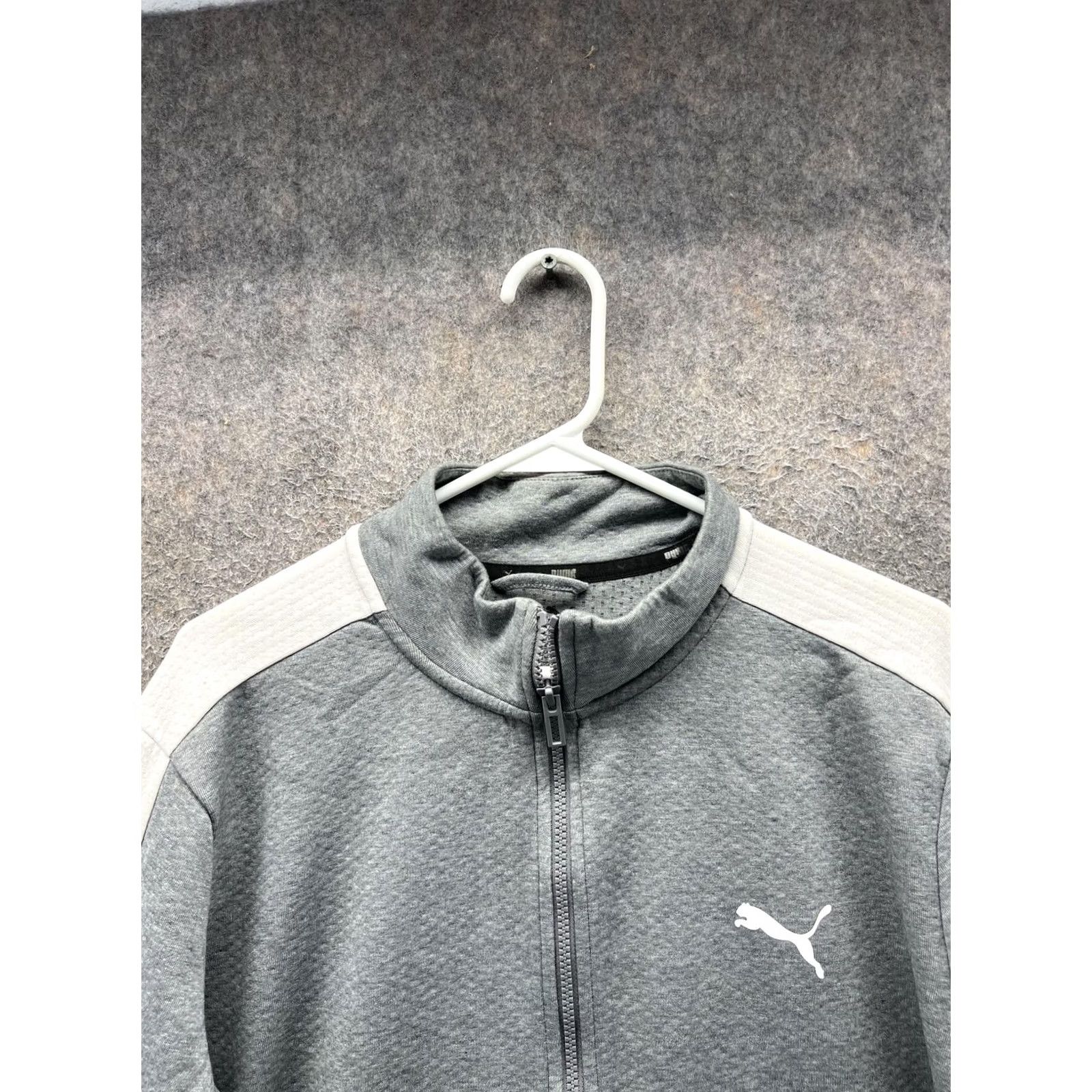 Puma PUMA Fleece Jacket Mens M Gray White Full Zip Stand Collar Athletic Track Jacket Size US M / EU 48-50 / 2 - 7 Thumbnail