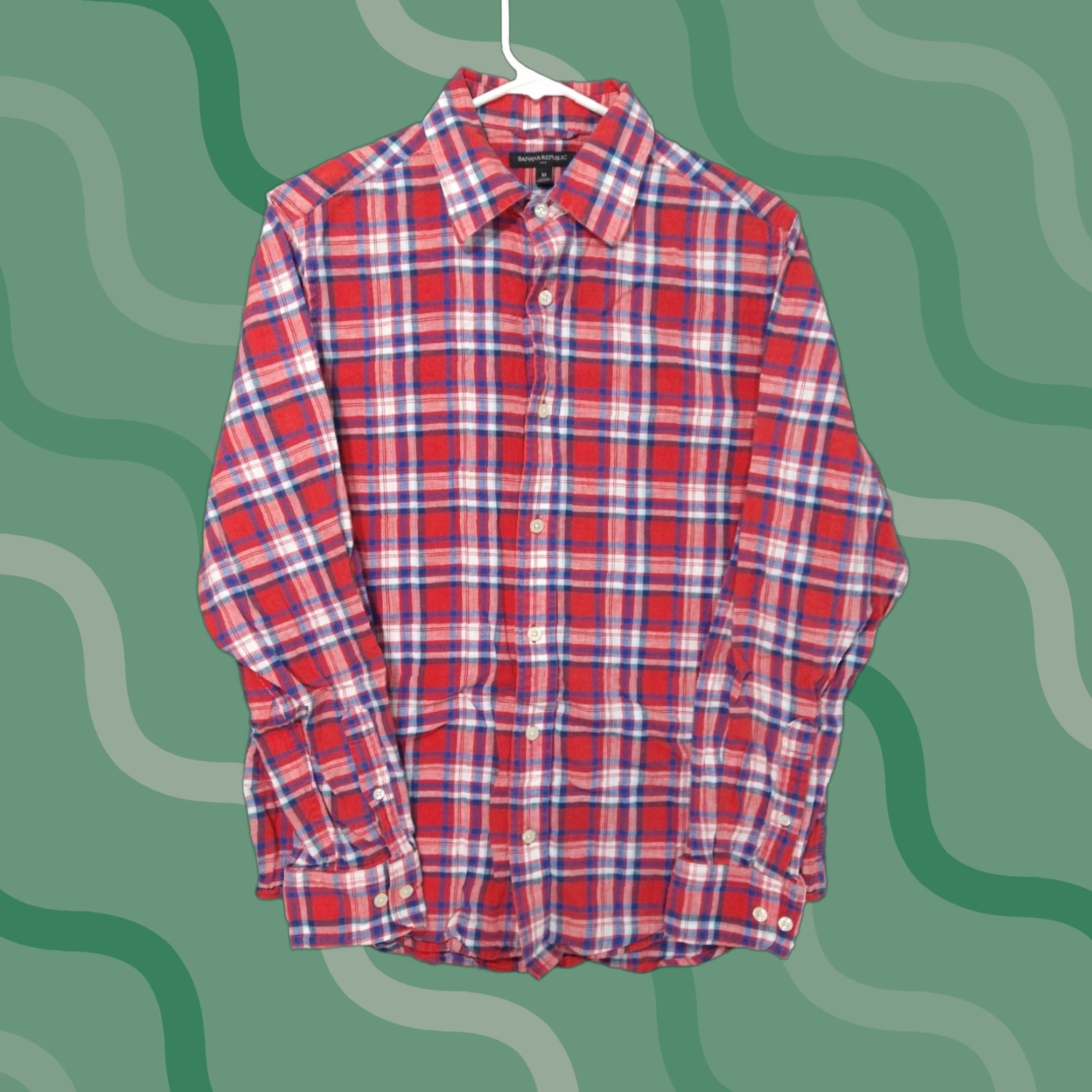 Banana Republic Banana Republic Shirt Mens Medium Red Plaid Linen Blend Button Up Long Sleeve Size US M / EU 48-50 / 2 - 1 Thumbnail