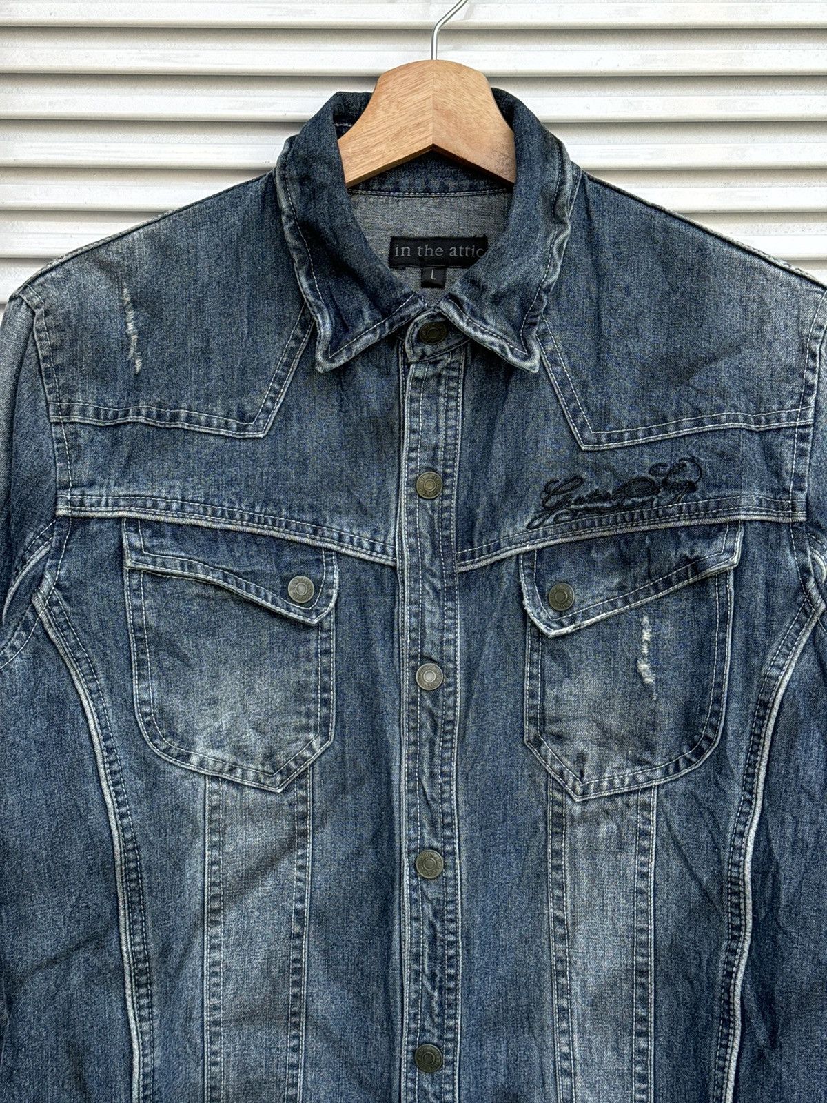 In The Attic × Japanese Brand × Vintage Vintage In The Attic Tactical Button Denim Jacket Size US L / EU 52-54 / 3 - 3 Thumbnail