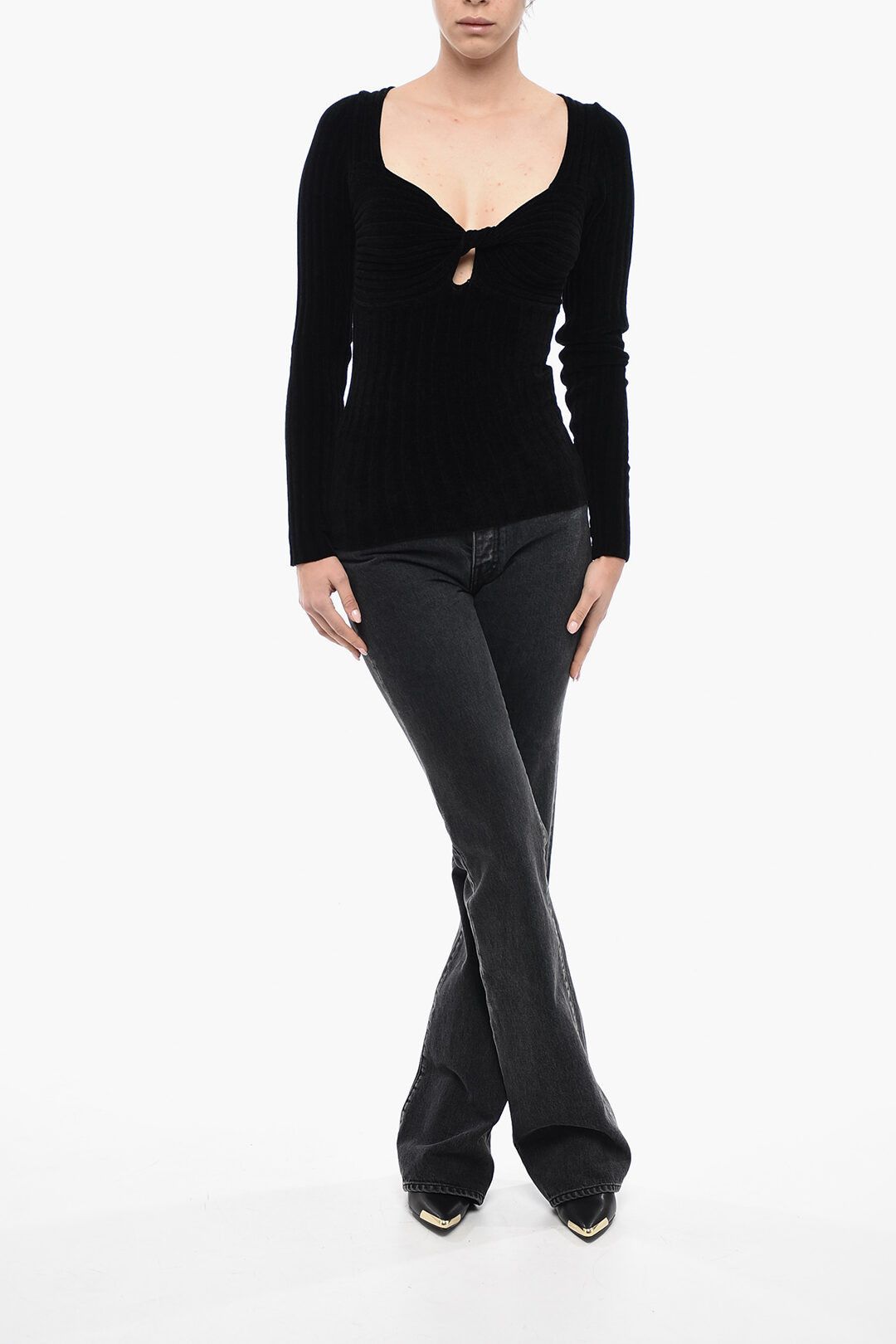 MSGM og1mm0724 Ribbed Chenille Twisted Top in Black Size L / US 10 / IT 46 - 4 Thumbnail