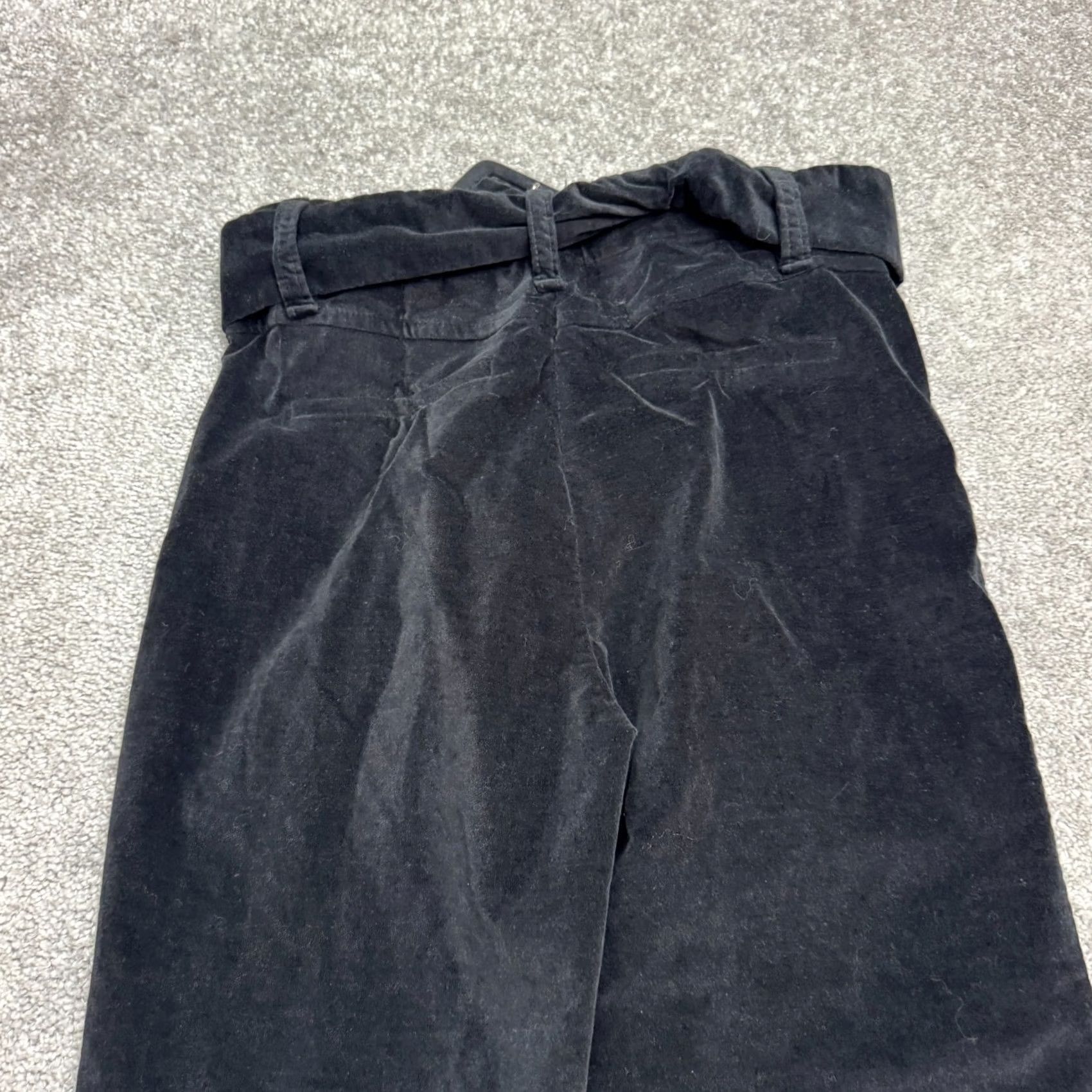 Zara Zara Velvet Belted Wide Leg Trouser Crop Pants Women Large Black High Rise 30x26 Size 36" / US 14 / IT 50 - 4 Thumbnail