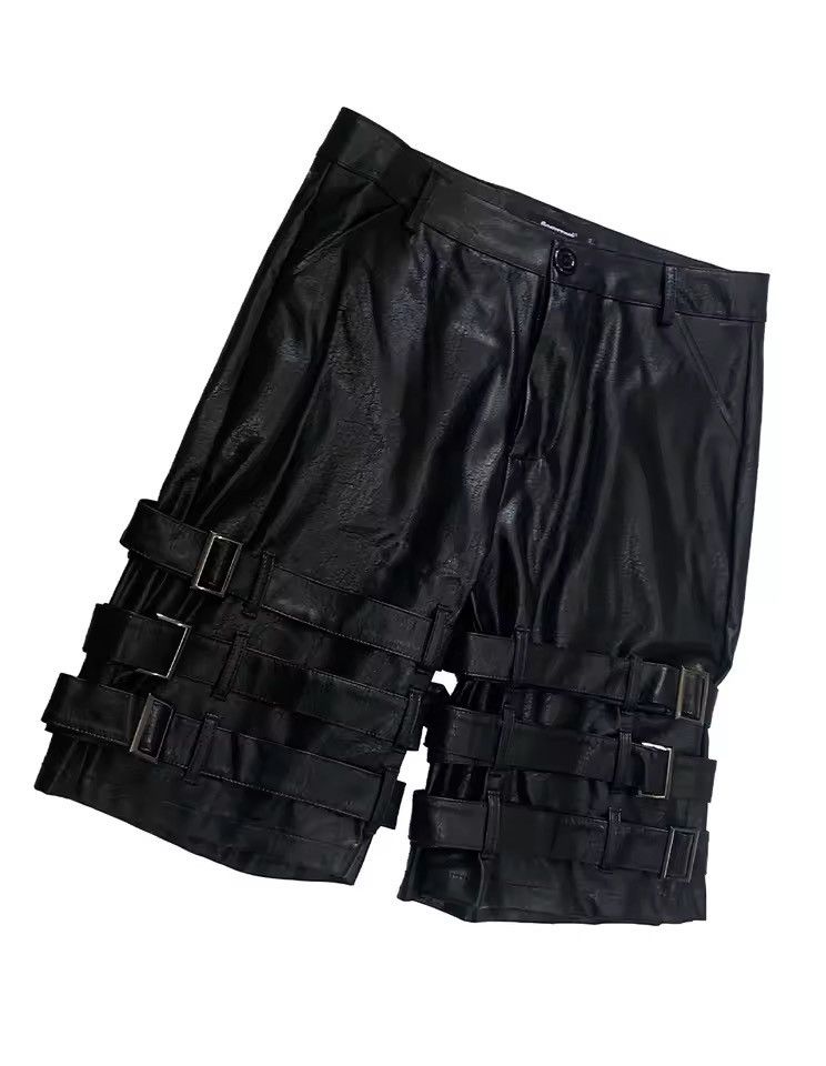 Japanese Brand Buckle Strap PU Leather Shorts | Punk Biker Rave Streetwear Size US 30 / EU 46 - 1 Thumbnail