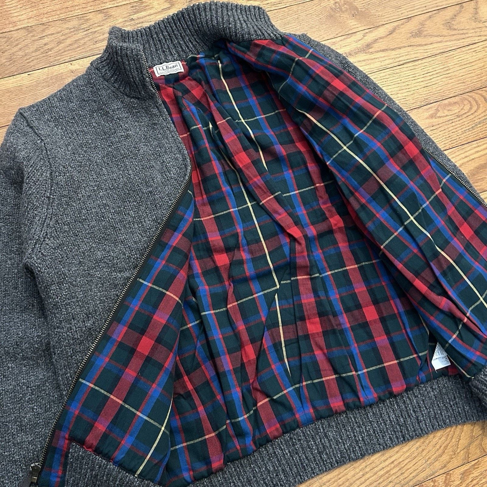 L.L. Bean Wool Knit Plaid Flannel Lined Zip Kangaroo Pocket Sweater Size US L / EU 52-54 / 3 - 4 Thumbnail