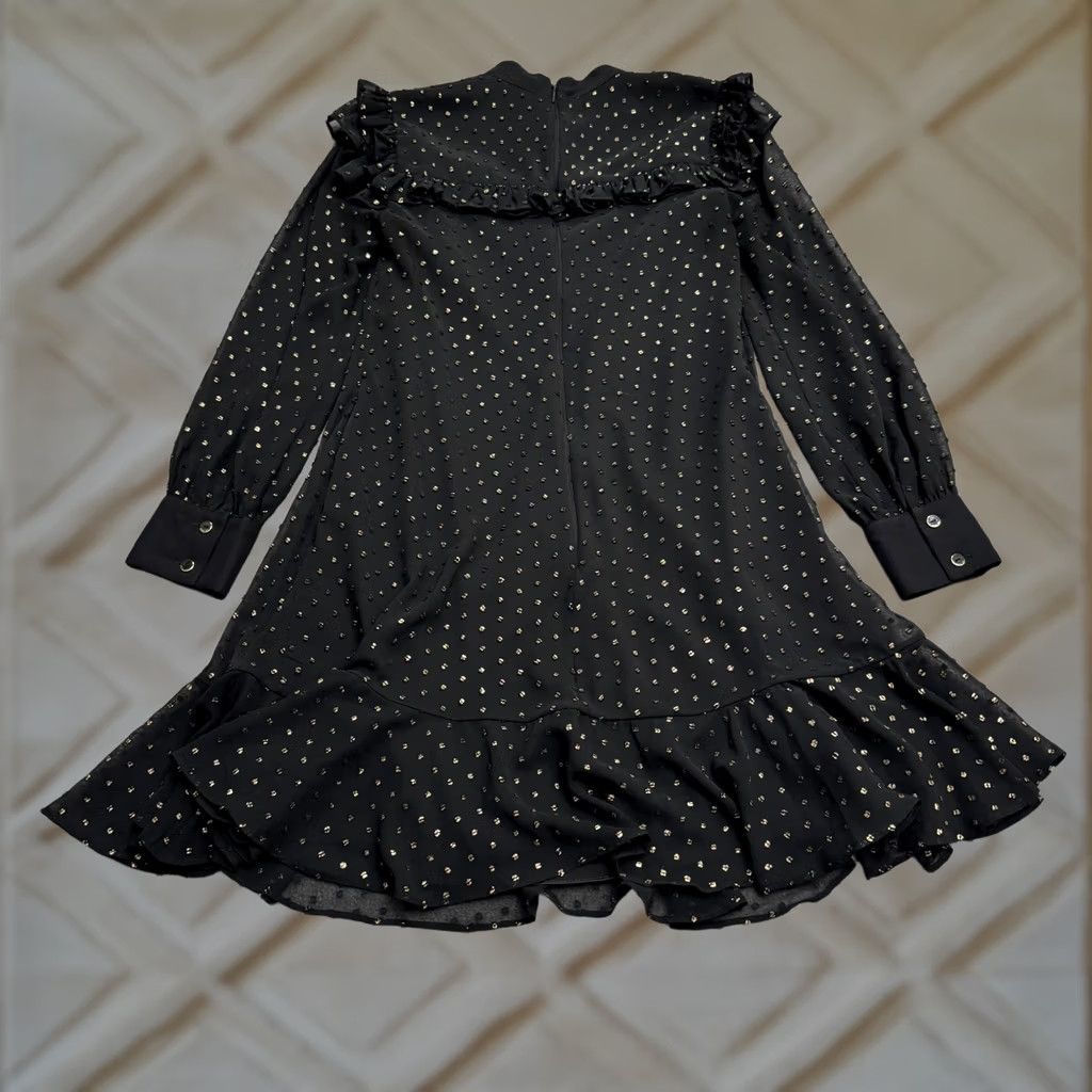 Ted Baker Ted Baker London Rebkha Metallic Ruffle Midi Shift Dress Womens 0 Black Polka Size XS / US 0-2 / IT 36-38 - 1 Thumbnail