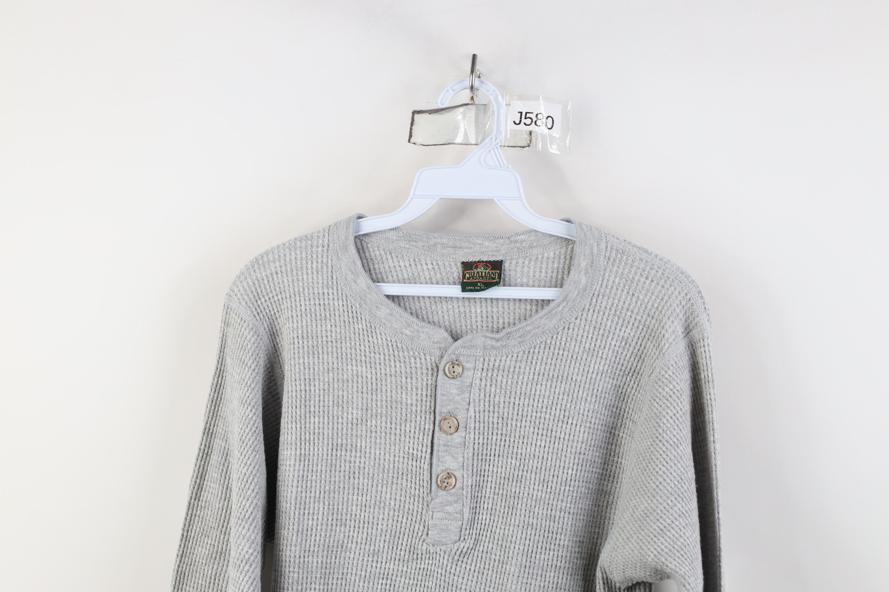 Vintage Vintage 90s Streetwear Waffle Knit Henley T-Shirt Gray USA Size US XL / EU 56 / 4 - 2 Thumbnail