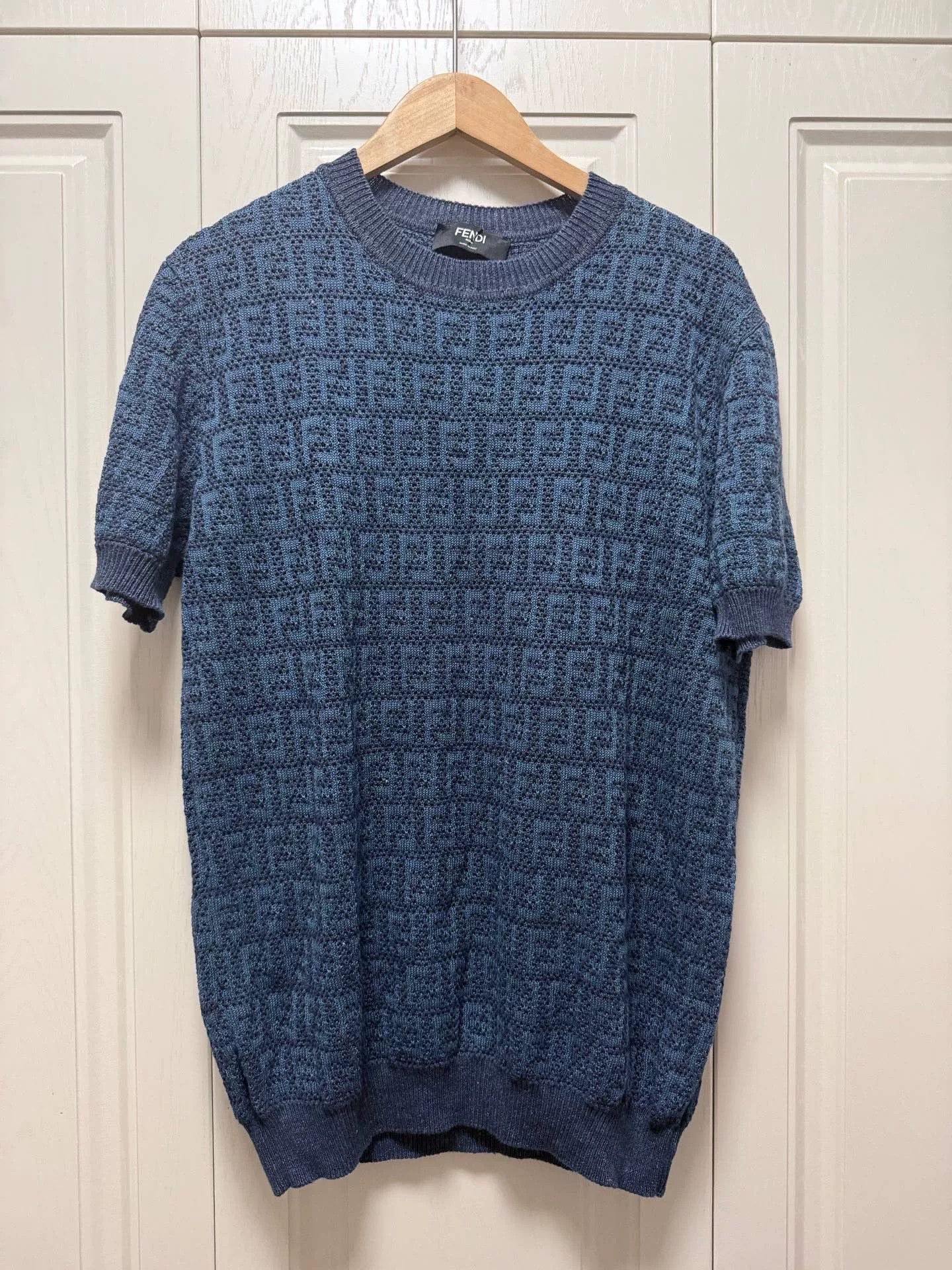 Fendi FENDI SS24 Intarsia Logo Blue Knit Tee Size US L / EU 52-54 / 3 - 1 Thumbnail