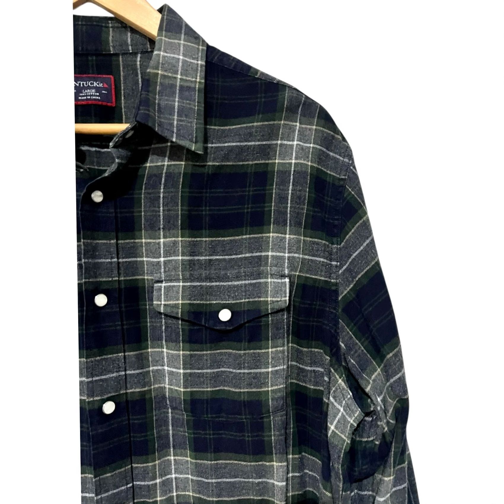 UNTUCKit UNTUCKit Pearl Snap Flannel Plaid Shirt Mens L 100% Cotton Blue Gray Green Size US L / EU 52-54 / 3 - 2 Thumbnail