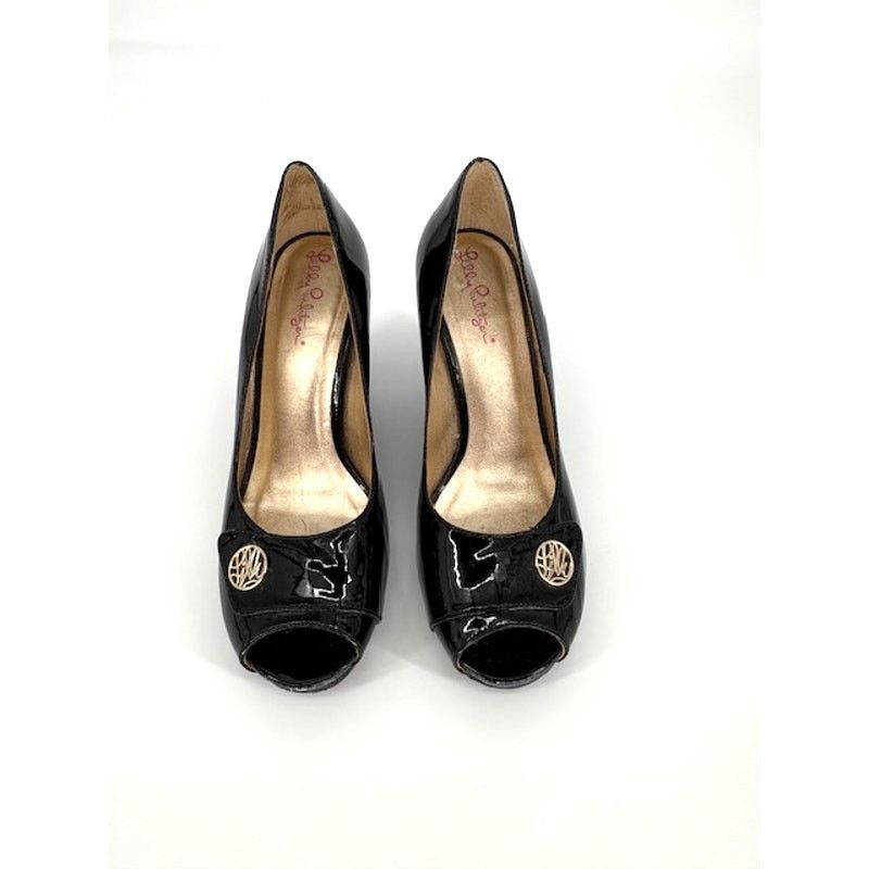 Lilly Pulitzer Lilly Pulitzer Patent Leather Peep Toe 3” Wedges in Black Size US 7.5 / IT 37.5 - 2 Thumbnail