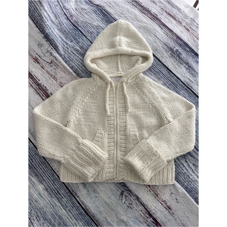 Other Vintage Y2K Chunky Hooded Zip Cardigan in Cream Size M / US 6-8 / IT 42-44 - 2 Thumbnail