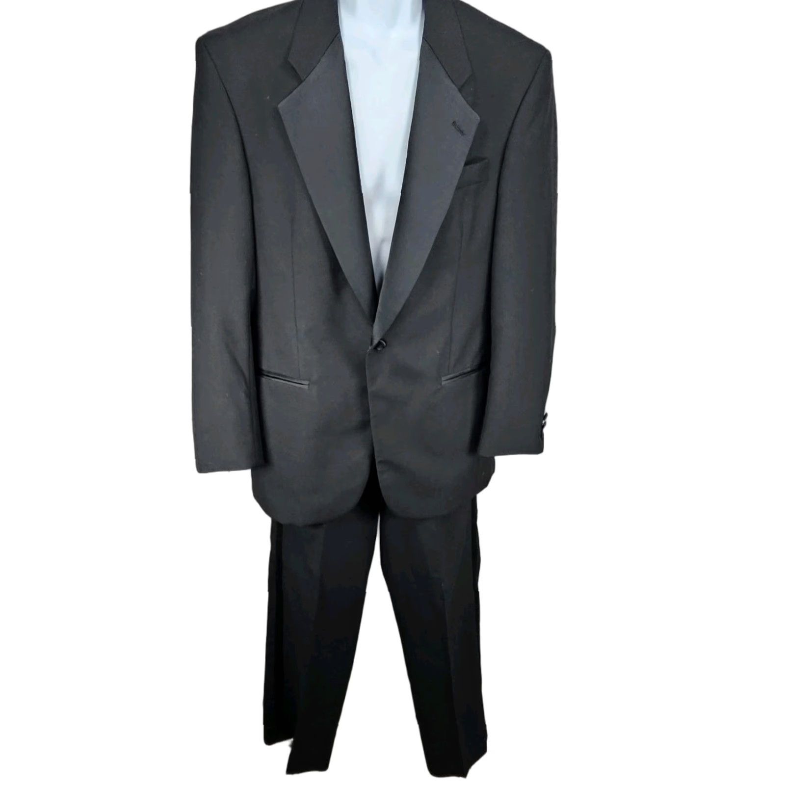 Vintage Doni Barassi Black Notch 1 Button Tuxedo Full Suit 2 Piece Set 38R/30R Men's Formal Wedding Party/Cocktail Classic Size 38R - 1 Thumbnail