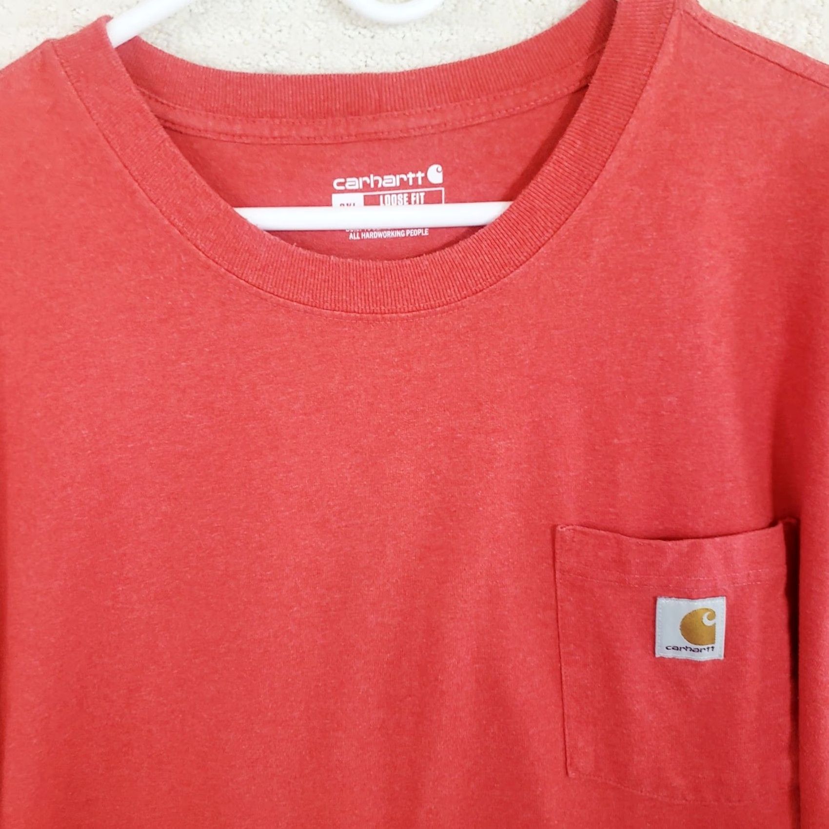 Carhartt Carhartt Pocket Tee Men 2XL Red Short Sleeve Crew Neck Cotton Jersey Logo Pocket Relaxed Fit All Seasons Size US 39 - 3 Thumbnail