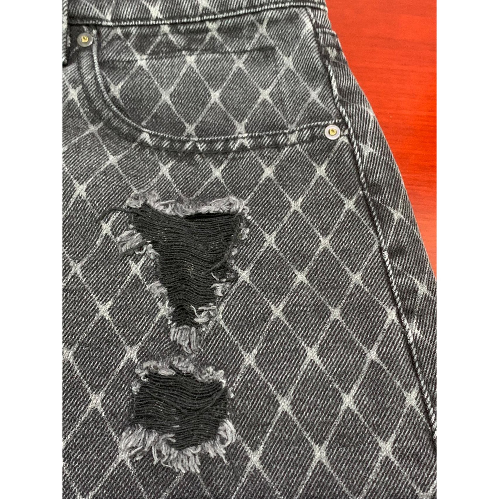 Alexander Wang Alexander Wang Bite Diamond-Patterned Distressed Black Denim Size 42" / US 20 - 4 Thumbnail