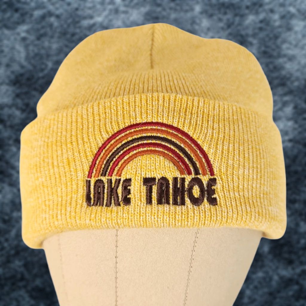 Rainbow Lake Tahoe Beanie Hat Cap Embroidered Rainbow One Size Fits All Techstyles Hat Beanie Mens Ski Resort 90s Theme Mens Size ONE SIZE - 1 Thumbnail