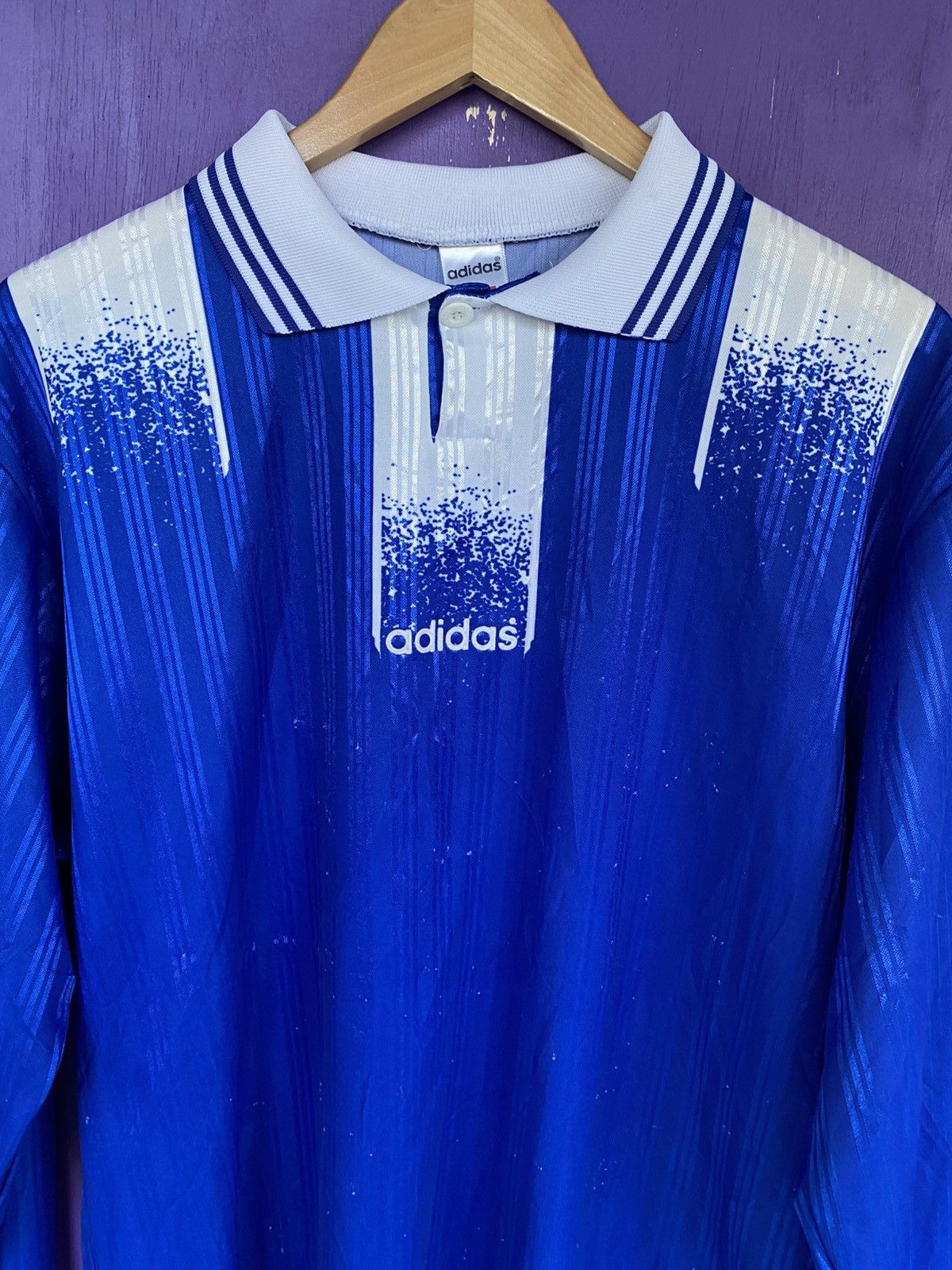Adidas Vintage 90s Adidas blue soccer goalie shirt Size US L / EU 52-54 / 3 - 3 Thumbnail
