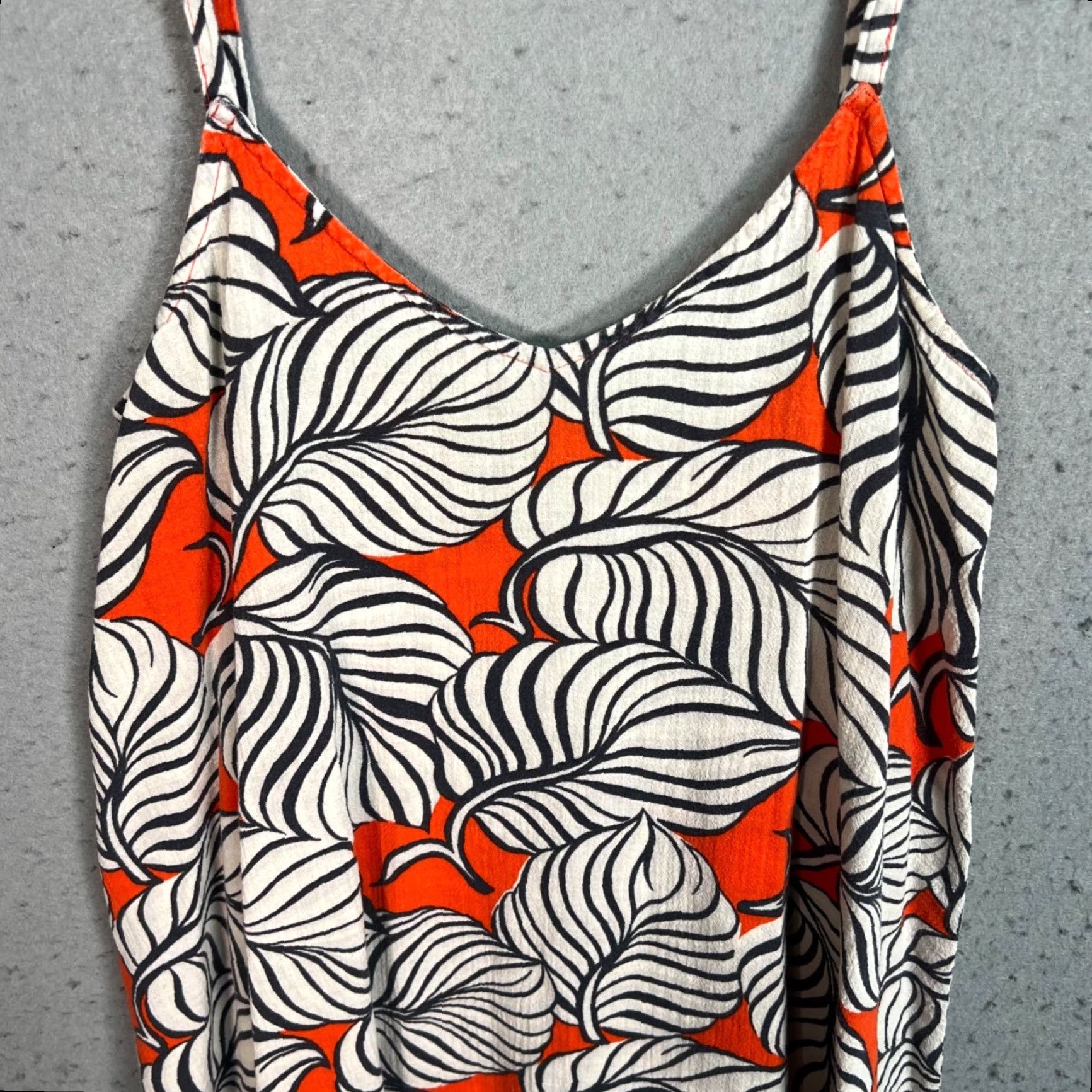 Madewell Madewell XS Strappy Top With Bold Black White Leaf Print On Orange Size XS / US 0-2 / IT 36-38 - 4 Thumbnail