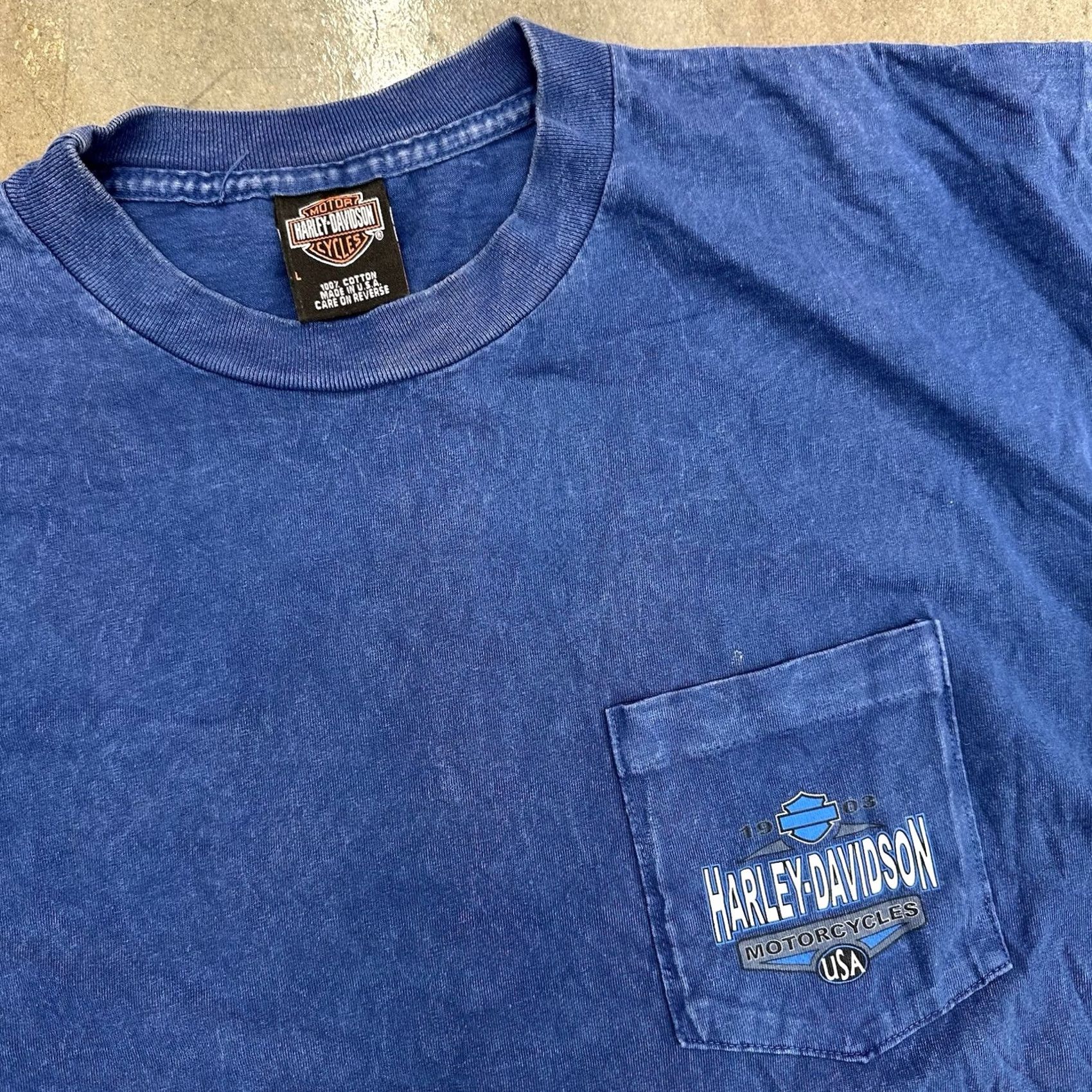 Harley Davidson VINTAGE Harley-Davidson Winchester Virginia Blue Pocket T Shirt 100% Cotton L Mens T-Shirt Size US L / EU 52-54 / 3 - 3 Thumbnail