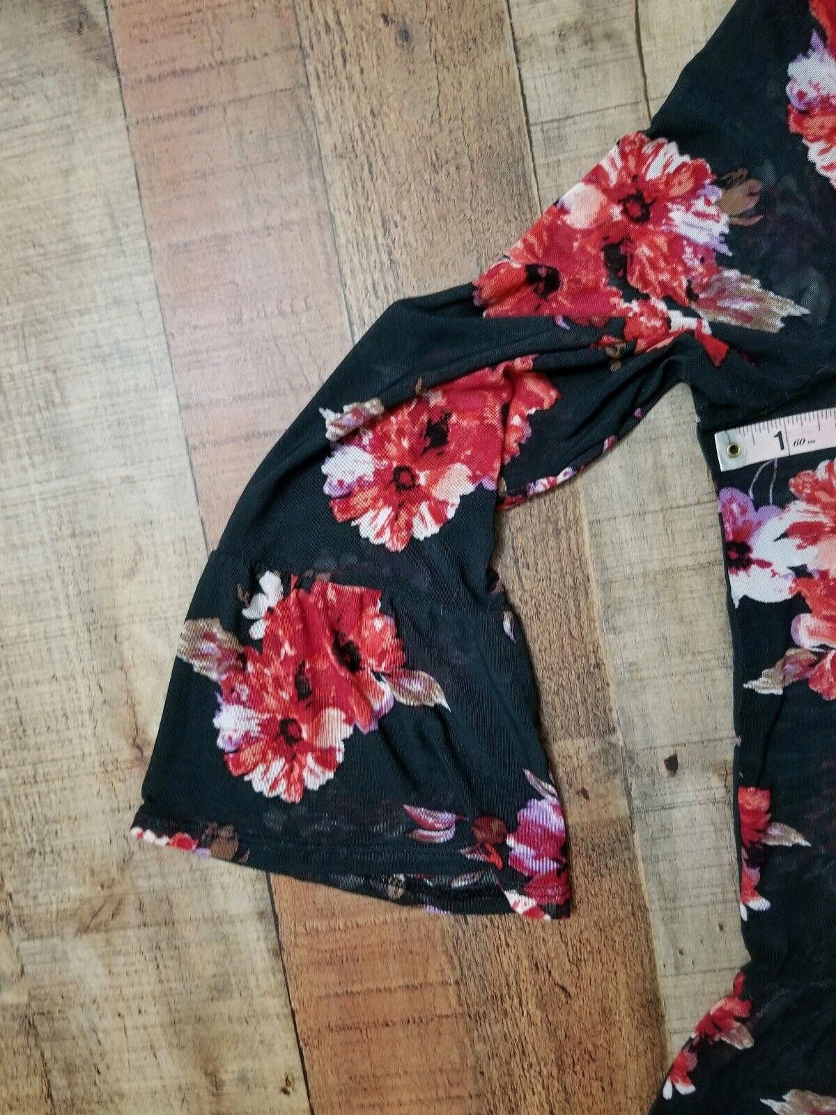 Acne Studios Signature Studio Top Large Black Sheer Floral Stretch Bell Size L / US 10 / IT 46 - 4 Thumbnail