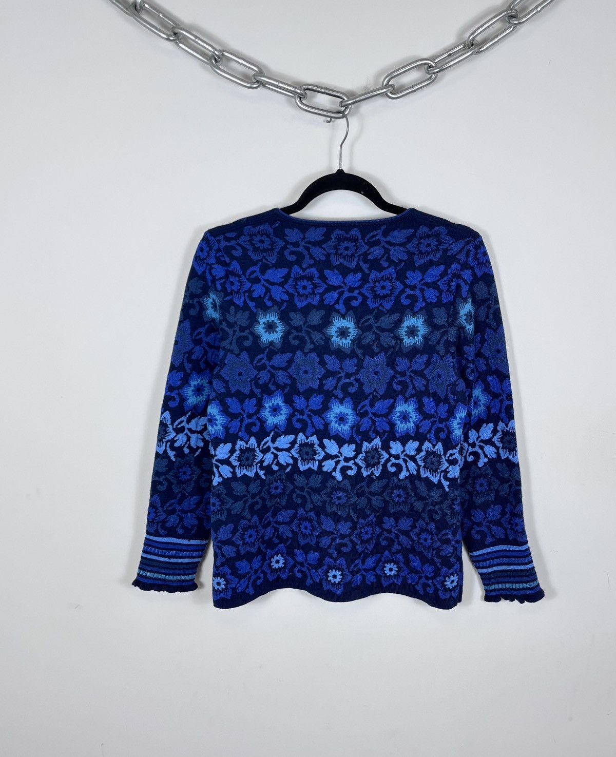 Other Oleana Women’s Floral Blue Merino Wool Silk Cardigan Sweater Size S / US 4 / IT 40 - 9 Thumbnail