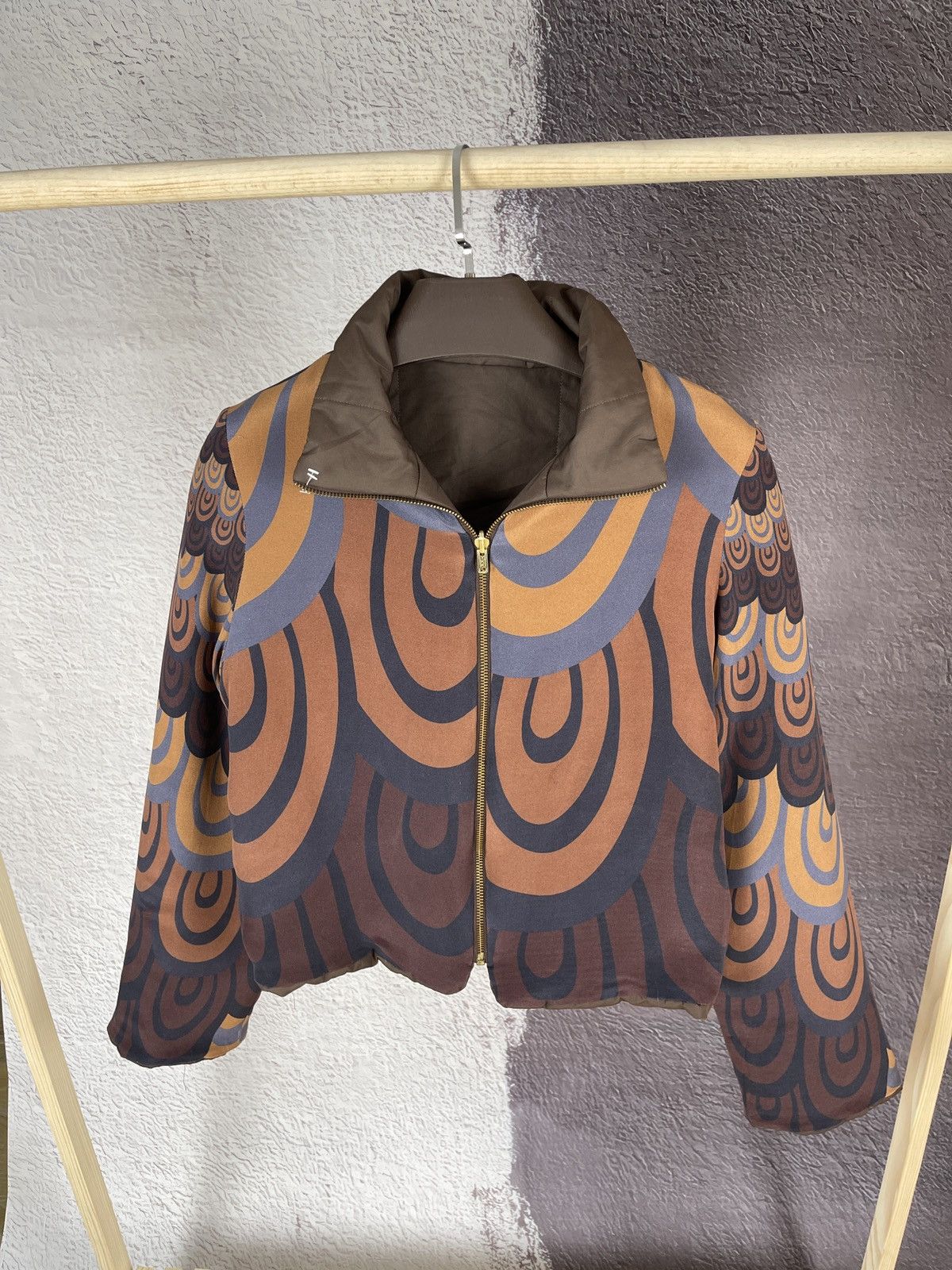 image of Roberta Di Camerino 100% Abstract Pattern Reversible Jacket in Brown, Women's (Size Medium)