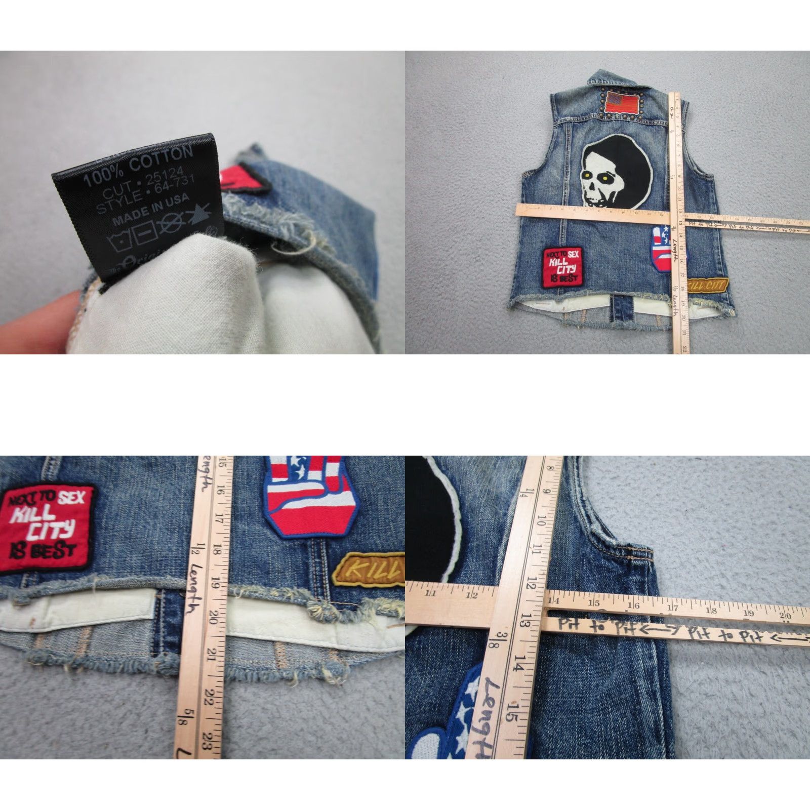 Denime Kill City Vest Womens M Blue Denim Sleeveless Jacket Jean Studded Punk Goth Size 32" / US 10 / IT 46 - 8 Thumbnail