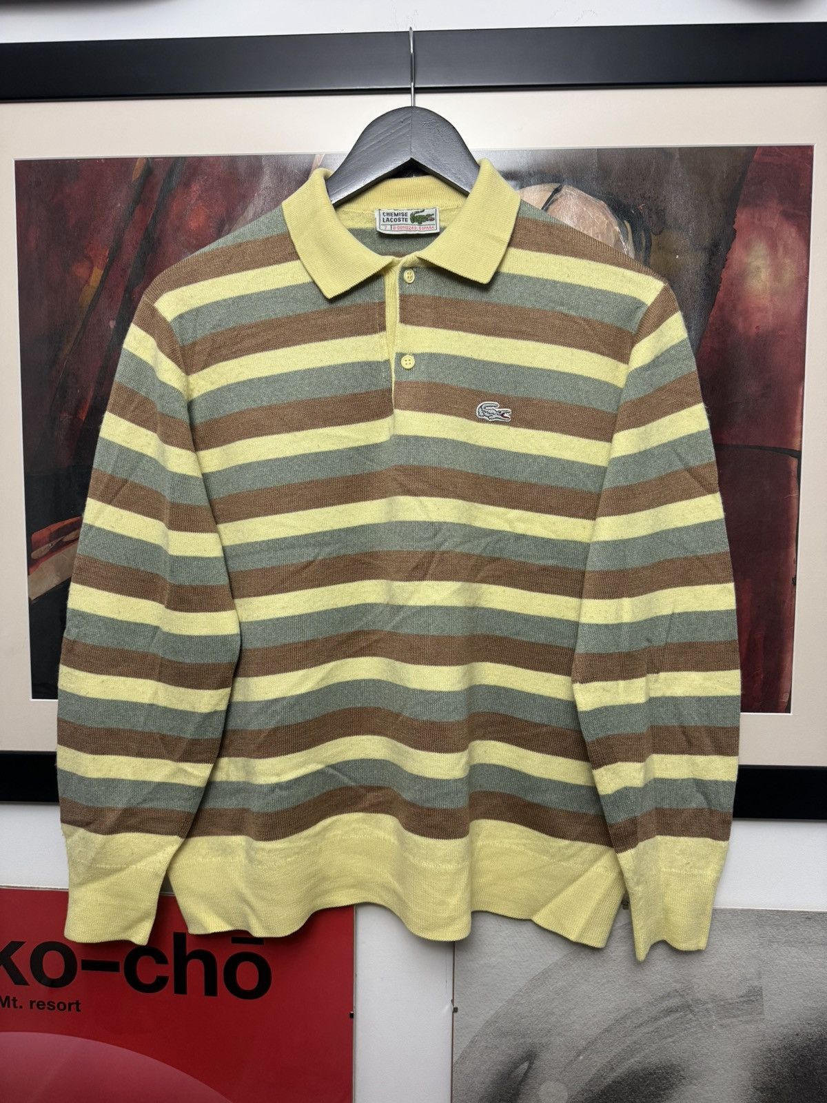 Lacoste Lacoste Vintage 90s Wool Sweater Striped Yellow Brown Rare Size L / US 10 / IT 46 - 1 Thumbnail