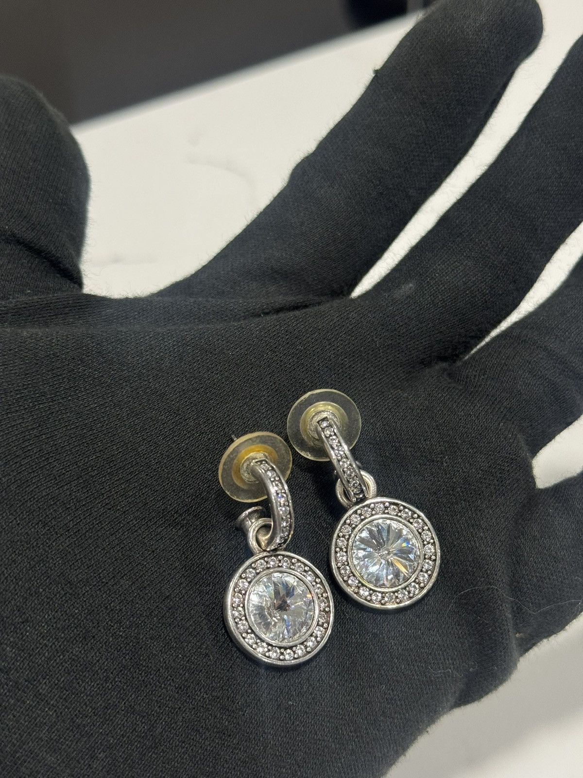 Jewelry Vintage Miglio Crystal Drop Earrings Silver-Tone Halo Design Size ONE SIZE - 6 Thumbnail