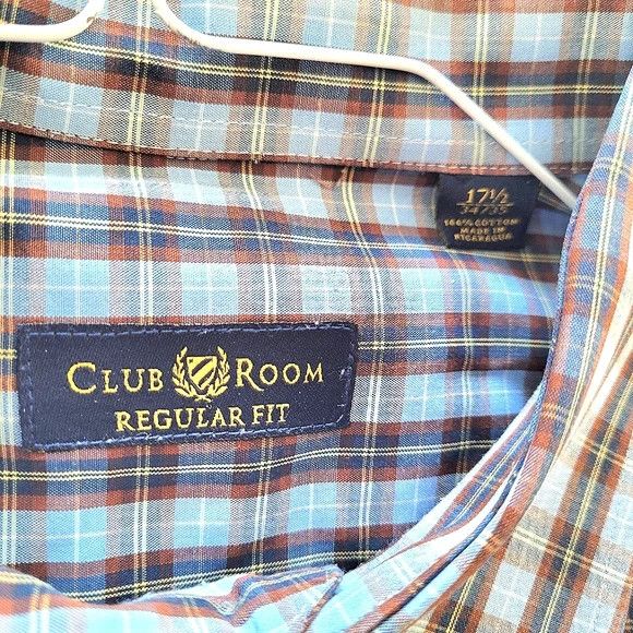 Club Room Regular Fit Tartan Plaid Collared Long Slv Button-Up Shirt Size US XL / EU 56 / 4 - 7 Thumbnail