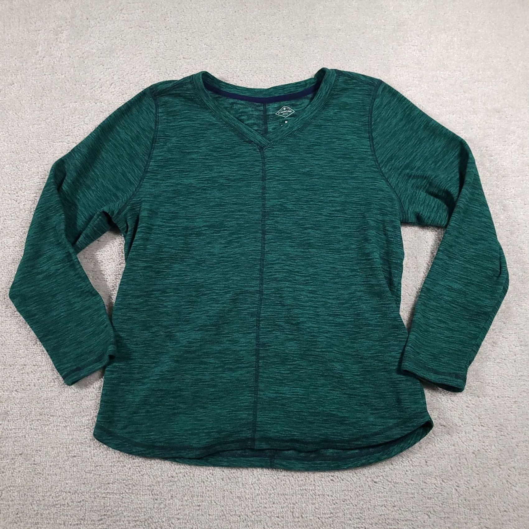 Vintage St. John's Bay Pullover Sweater Women Medium Green Long Sleeve V-Neck Lightweight Knit Polyester Sweatshirt Ladies M-V-Neck Warm Casual Flat-Front Hem Size M / US 6-8 / IT 42-44 - 2 Thumbnail