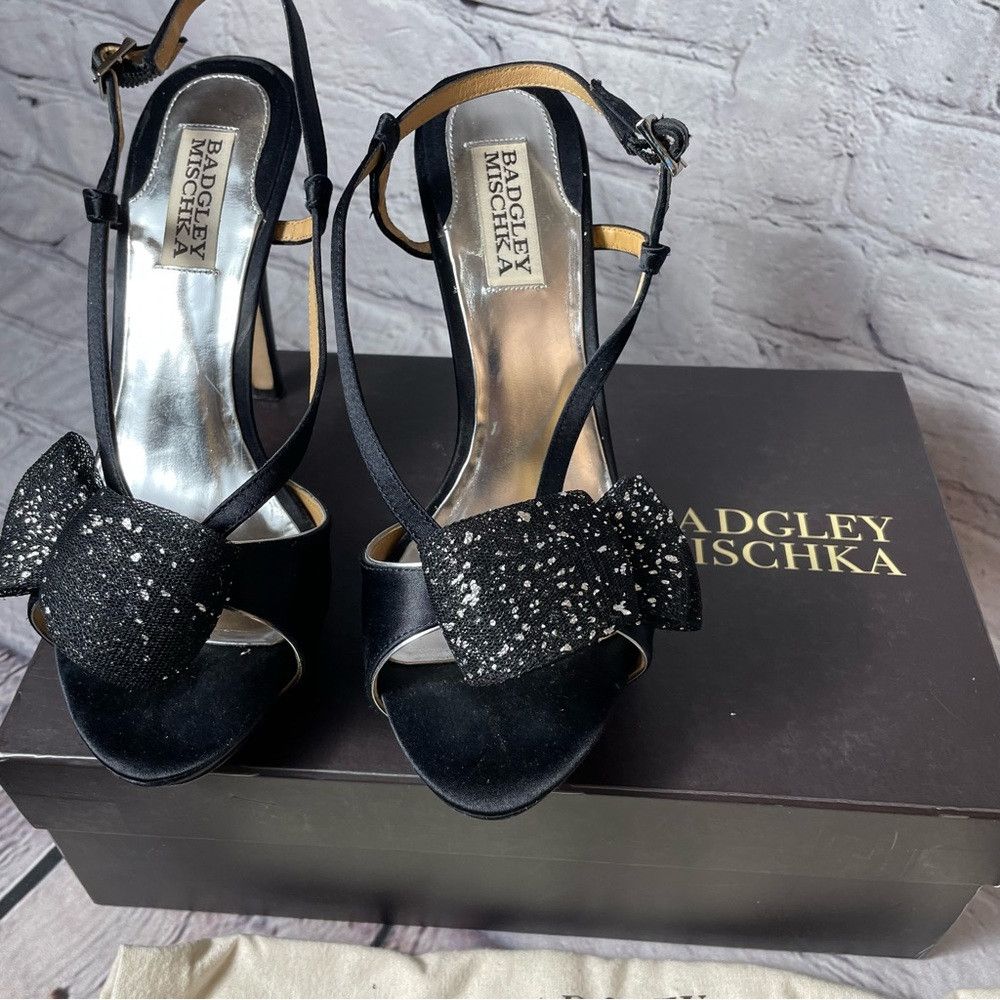 Badgley Mischka Badgley Mischka Xavier Slingback High Heel Black Silver San Size US 8 / IT 38 - 6 Thumbnail