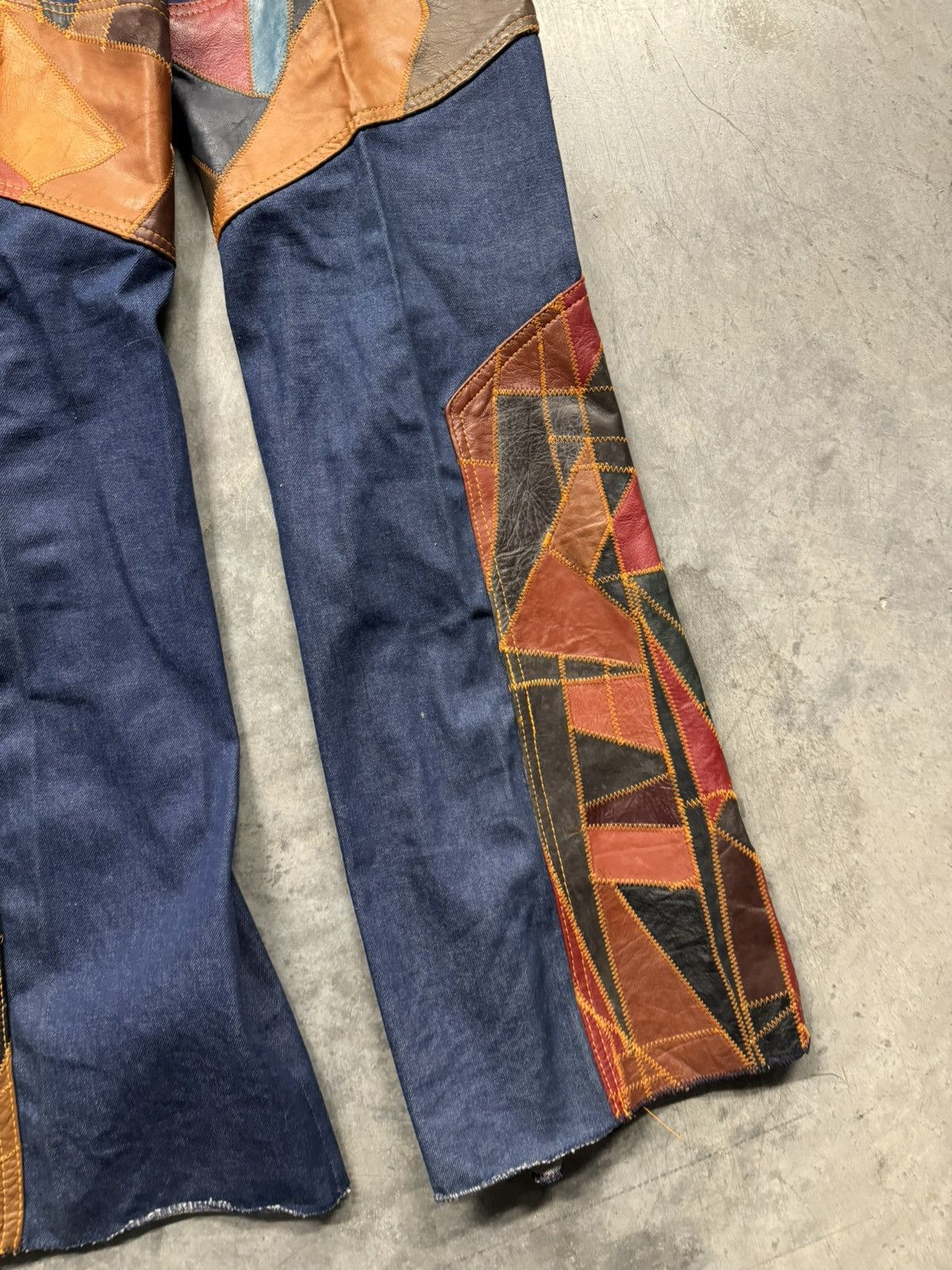 Vintage Vintage 70s Leather Patchwork Flare Jeans (38x38) Size US 38 / EU 54 - 6 Thumbnail