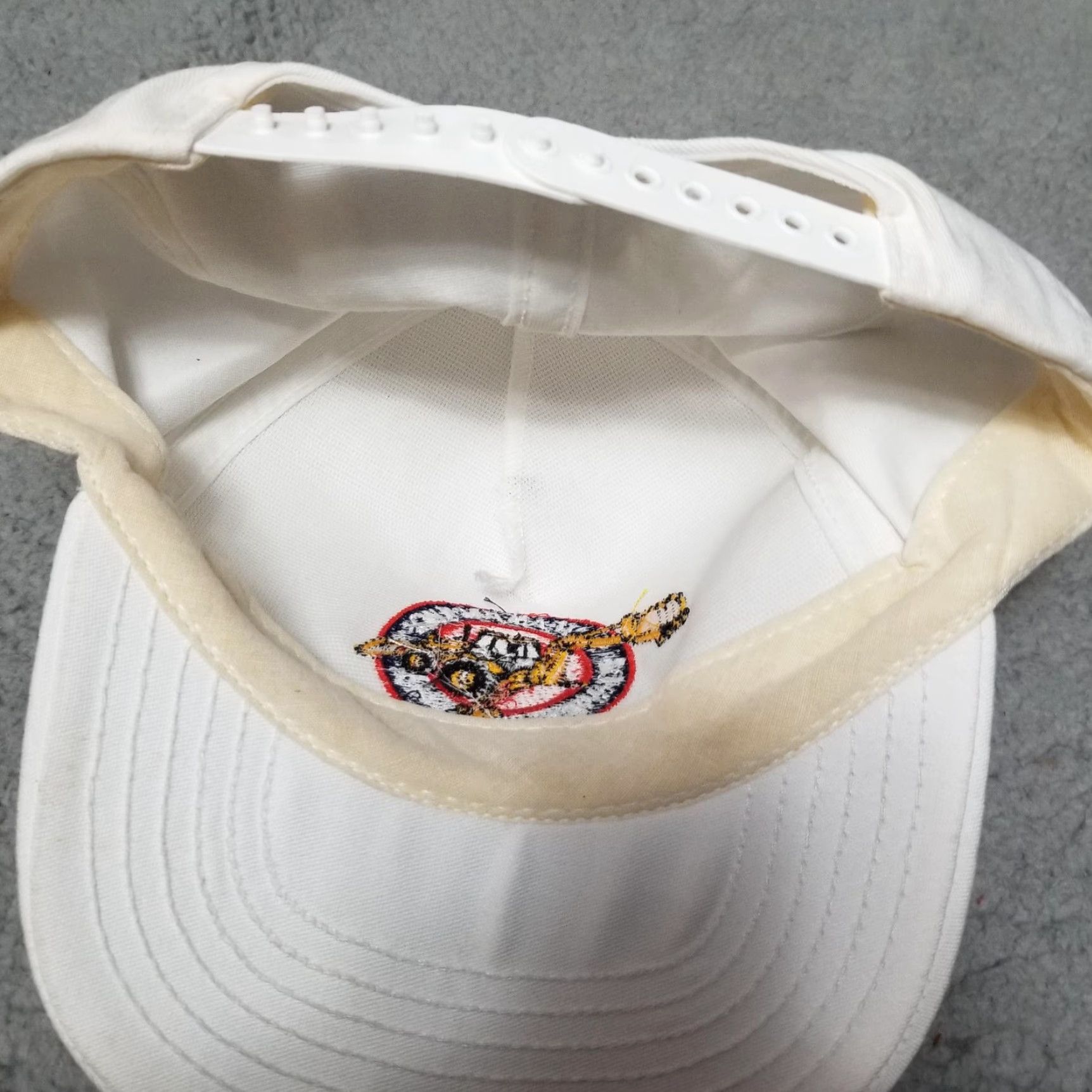 John Deere VINTAGE John Deere Hat Cap Snapback Men One Size White Adjustable Patch 90s Backhoe Logo American Made Size ONE SIZE - 3 Thumbnail