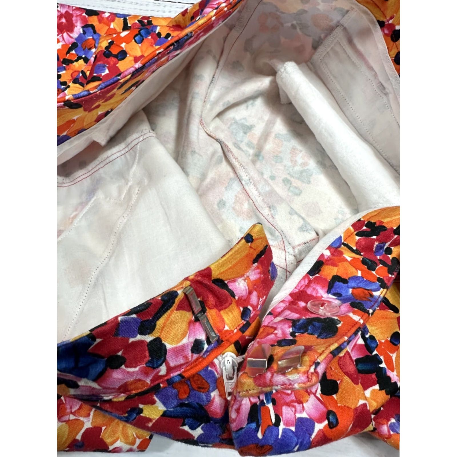 Vintage Tyler Boe Women's Floral Pants Straight Leg Casual Party Sz 4 Red Orange Cotton Blend Inseam 28.5in Womens Size 27" / US 4 / IT 40 - 6 Thumbnail