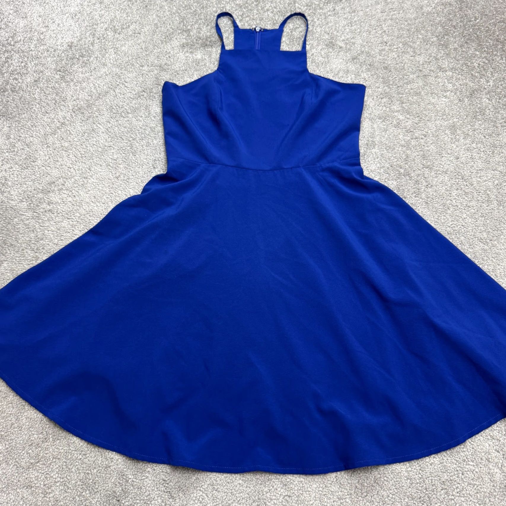Lulus Dress Womens Sleeveless Halter A-Line Mini Skater Fit & Flare Royal  Blue