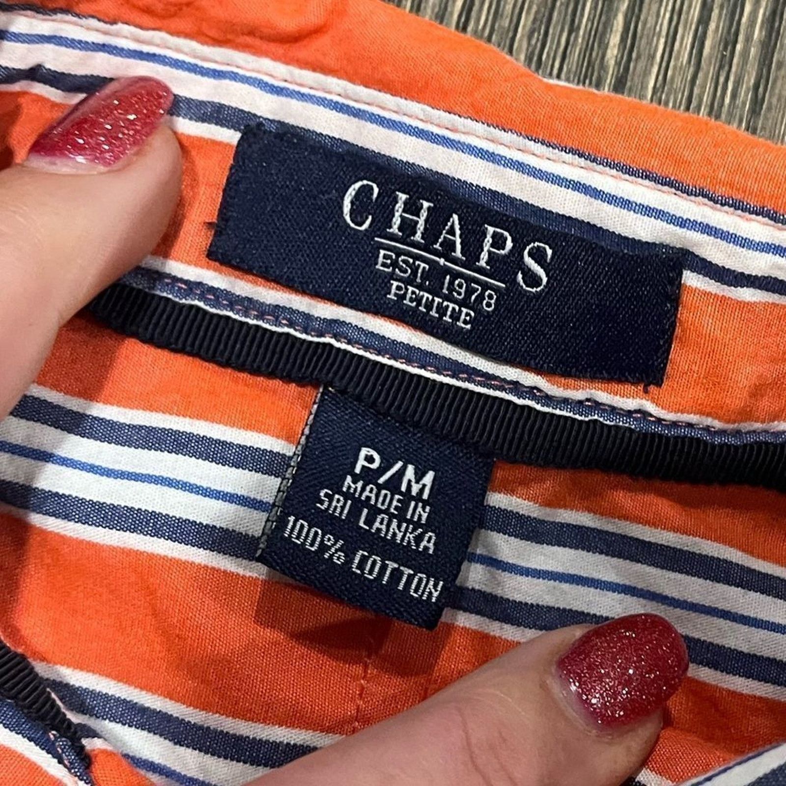 Chaps Chaps Womens Orange Striped Front Dress Shirt Size Petite M Size M / US 6-8 / IT 42-44 - 2 Thumbnail