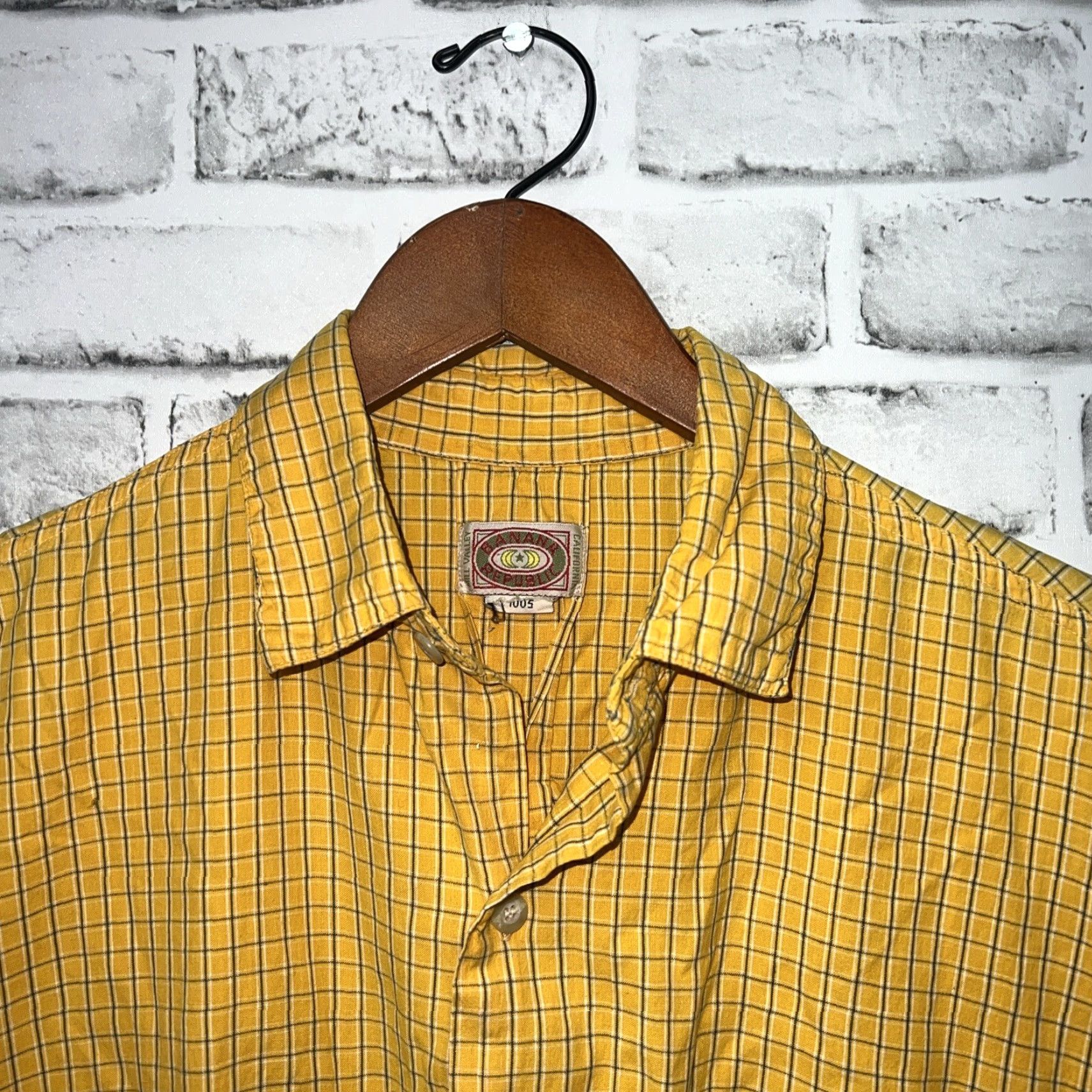 Banana Republic VINTAGE Banana Republic Plaid Shirt Mens M Yellow Short Sleeve Button-Up Regular Size Size US M / EU 48-50 / 2 - 2 Thumbnail