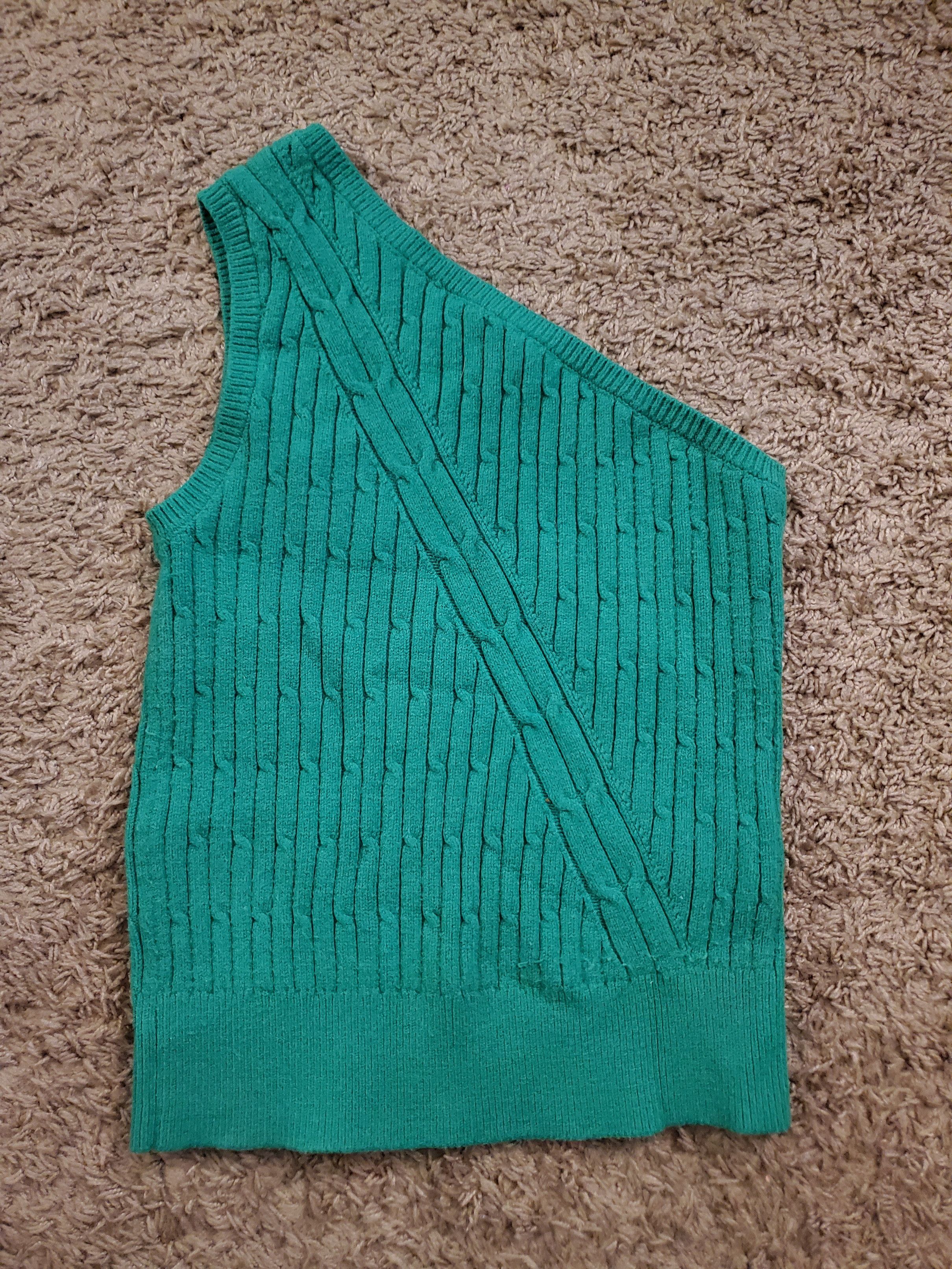Anthropologie Green one shoulder cable knit sweater top Size S / US 4 / IT 40 - 1 Thumbnail