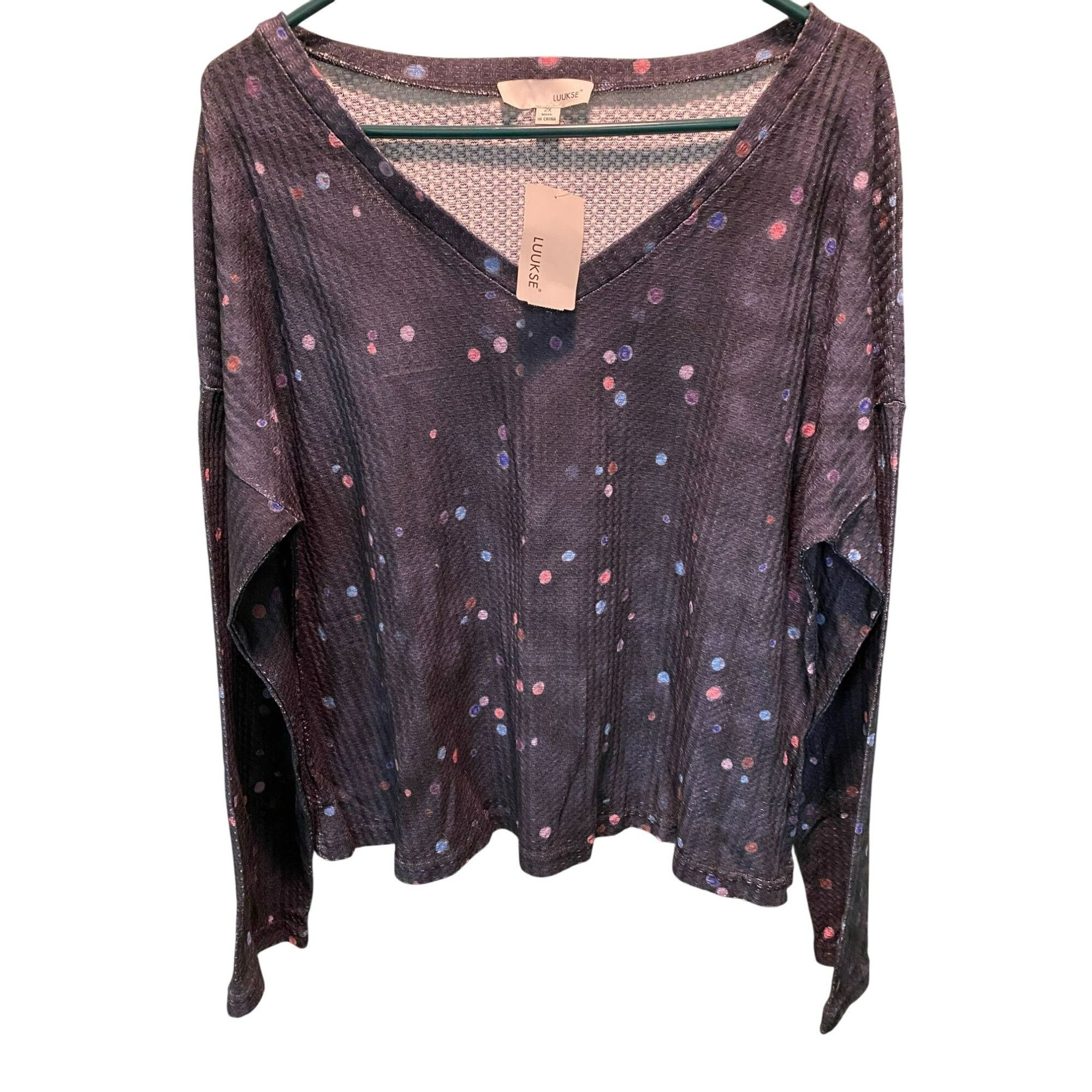 Other Luukse Womens 2X Long Sleeve Black and Polka Dot V-Neck Top Size XXL / US 16-18 / IT 52-54 - 1 Thumbnail
