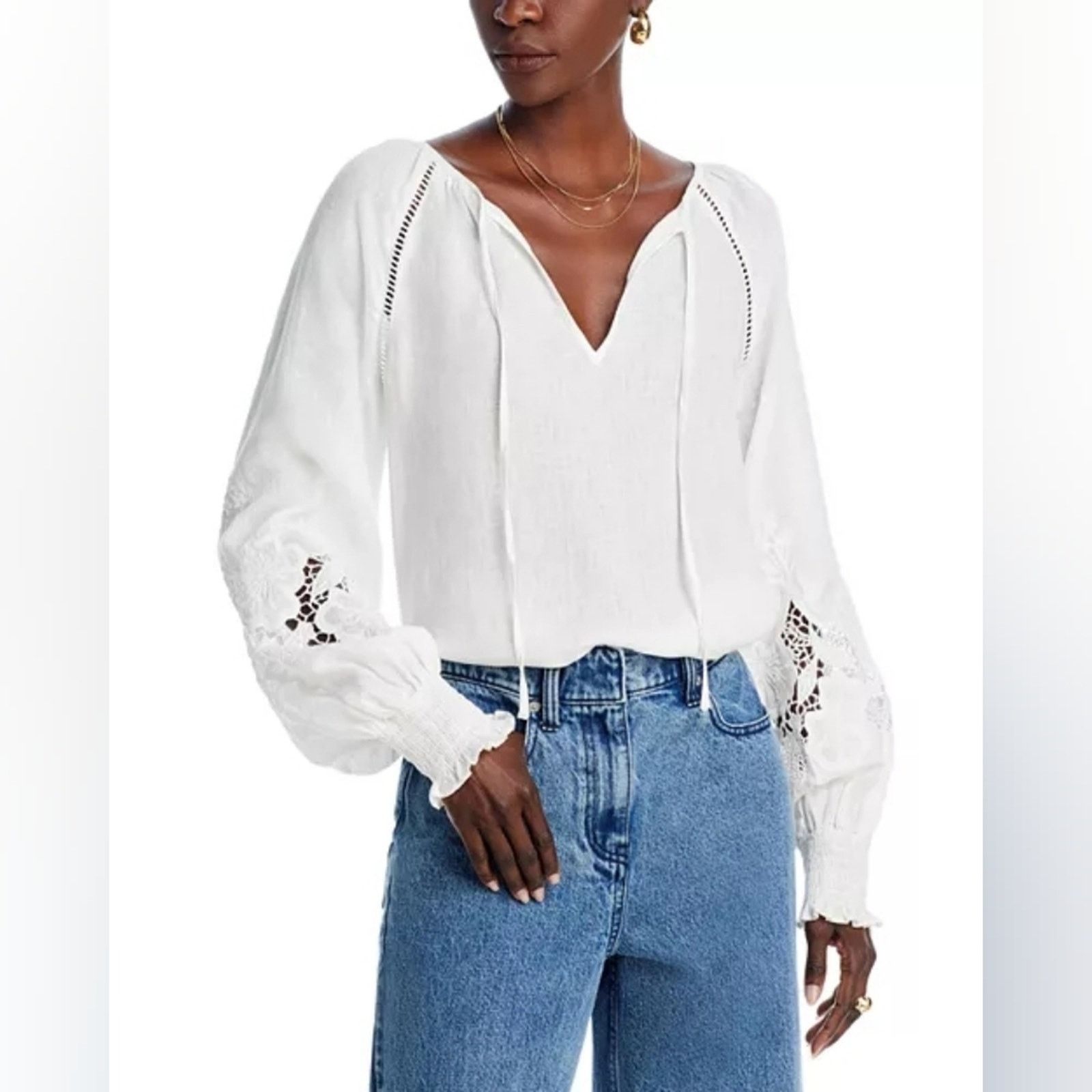 Ramy Brook Ramy Brook Floral Lace Linen Top, White, Size Medium Size M / US 6-8 / IT 42-44 - 1 Thumbnail