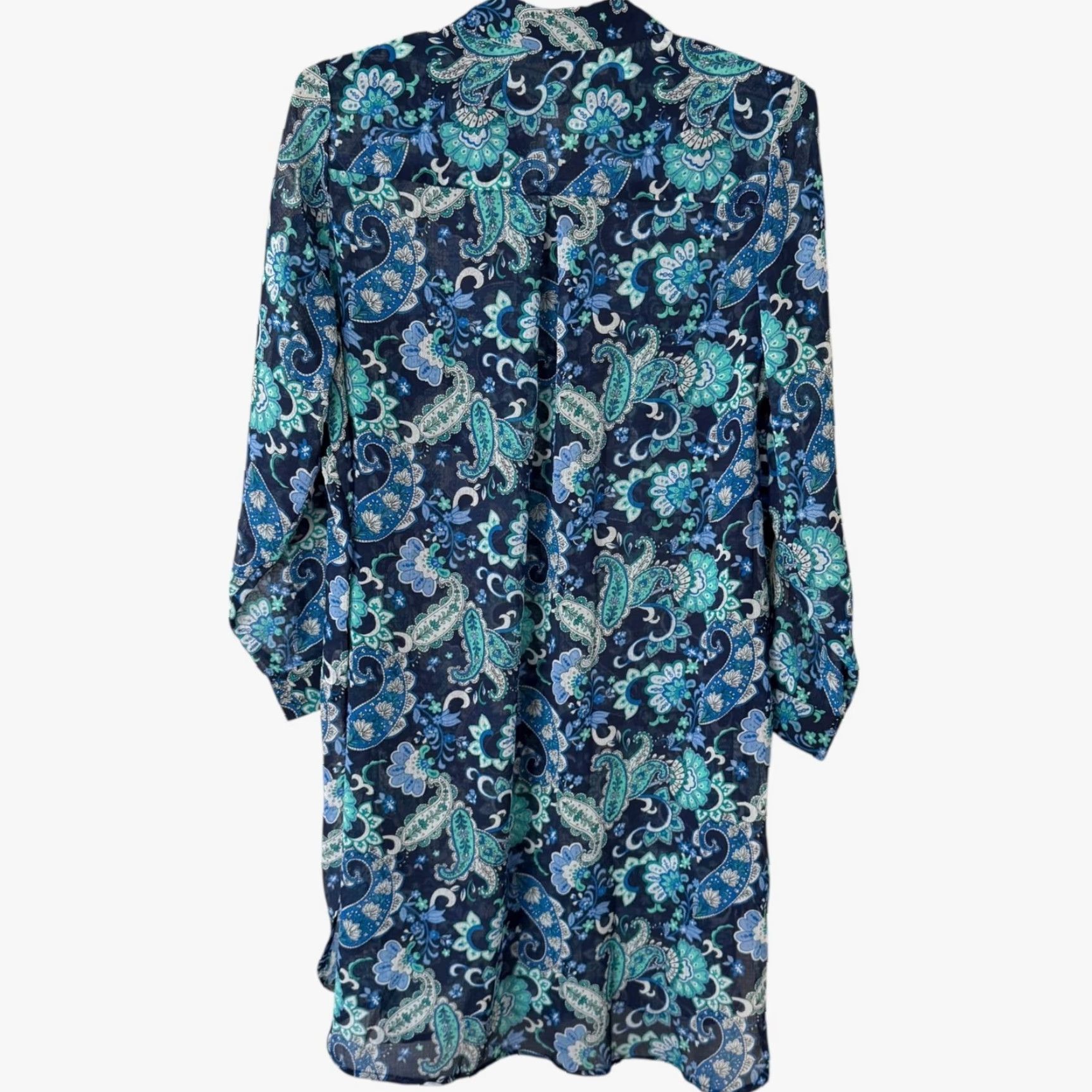 Vintage Jessica London Sheer Crinkle Button-Up Tunic Shirt Blue Floral Women's Size 20 Size 3XL / US 20-22 - 4 Thumbnail