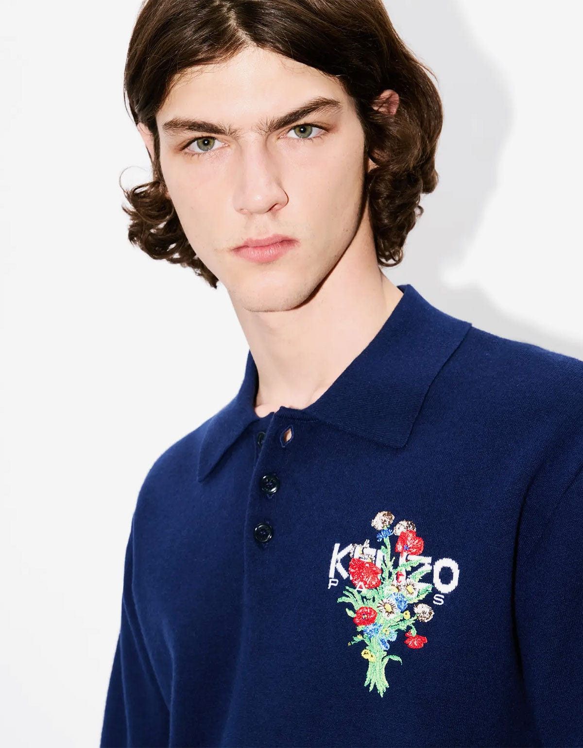 Kenzo Kenzo Archive Bouquet Blue Embroidered Knit Polo Shirt Size US M / EU 48-50 / 2 - 5 Thumbnail