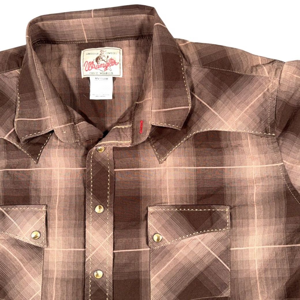 Wrangler VINTAGE Wrangler Western Shirt Adult 2XL Brown Plaid Pearl Snap American Cowboy Shirt Size US XXL / EU 58 / 5 - 2 Thumbnail