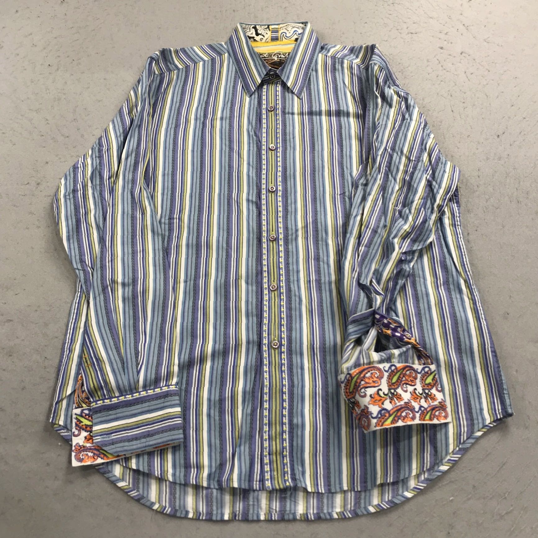 Robert Graham Robert Graham Shirt Mens Large Blue Purple Abstract Loud Flip Cuff Party Cotton Size US L / EU 52-54 / 3 - 2 Thumbnail