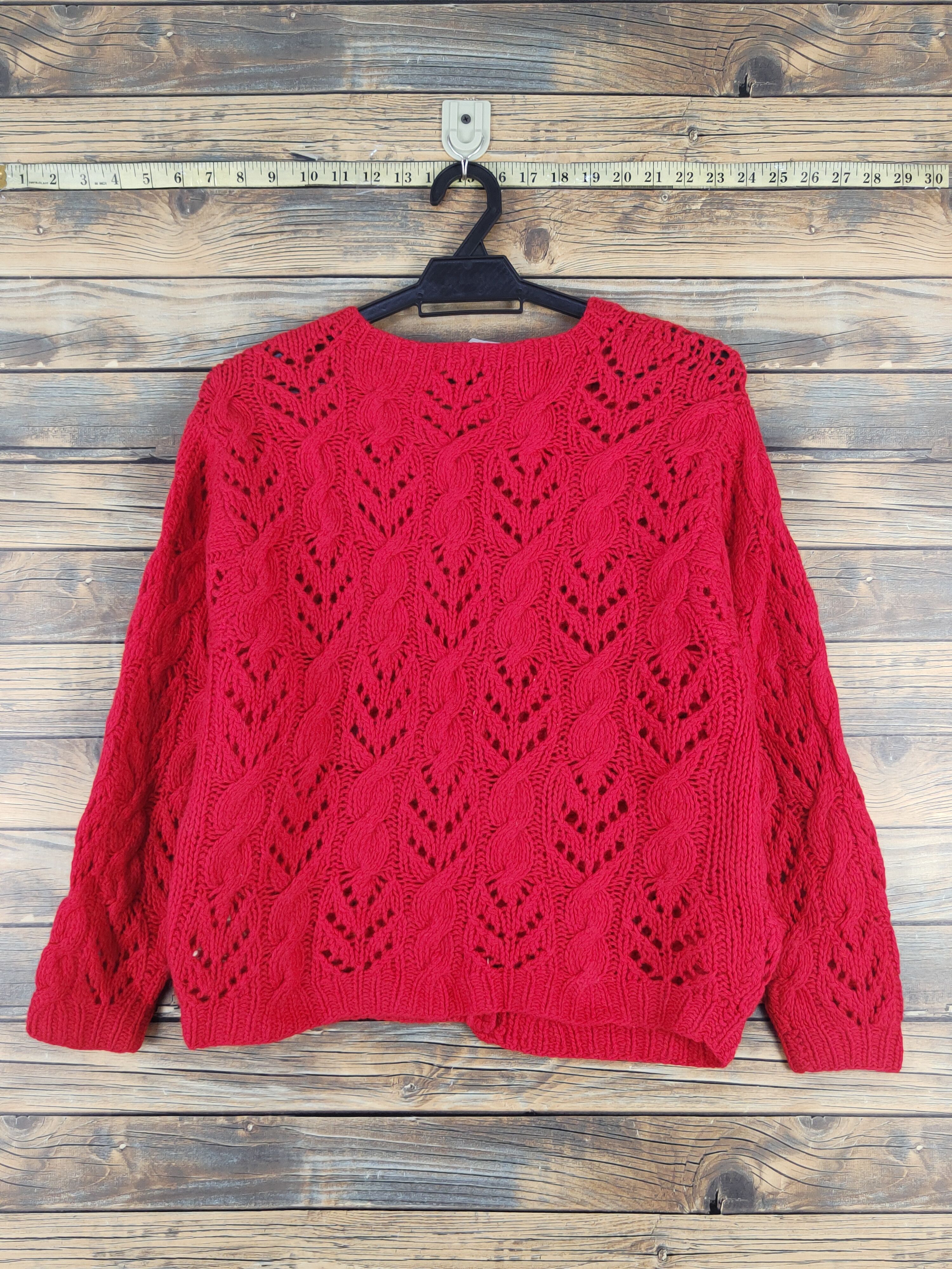 Aran Isles Knitwear × Japanese Brand Cest Mon Amie Red Knitwear Cardigan #W1656 Size M / US 6-8 / IT 42-44 - 7 Thumbnail