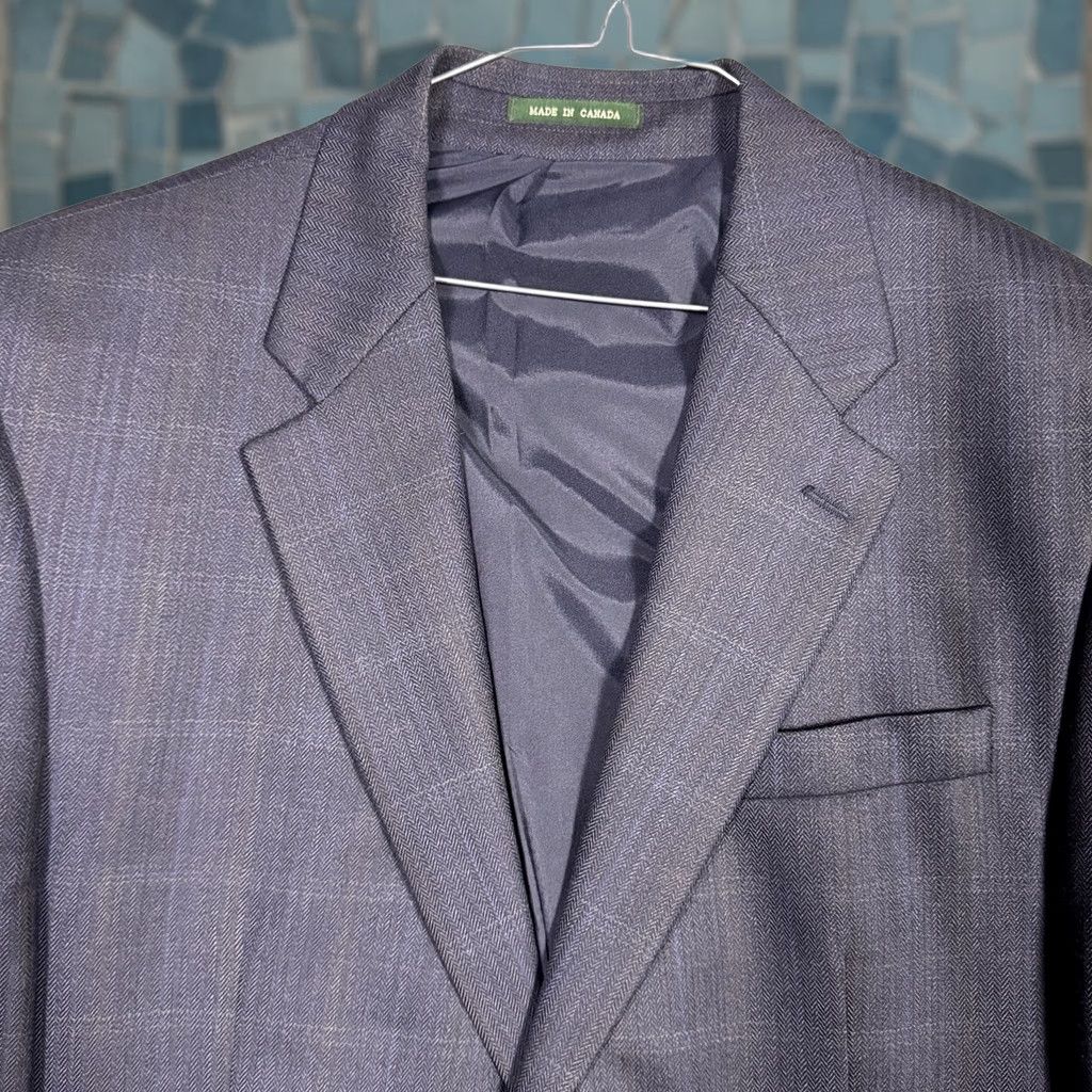 Ralph Lauren VINTAGE Ralph Lauren Blazer Men 44L Pure New Wool Suit Jacket Windowpane Herringbone Blue Wool) Size 44R - 1 Thumbnail