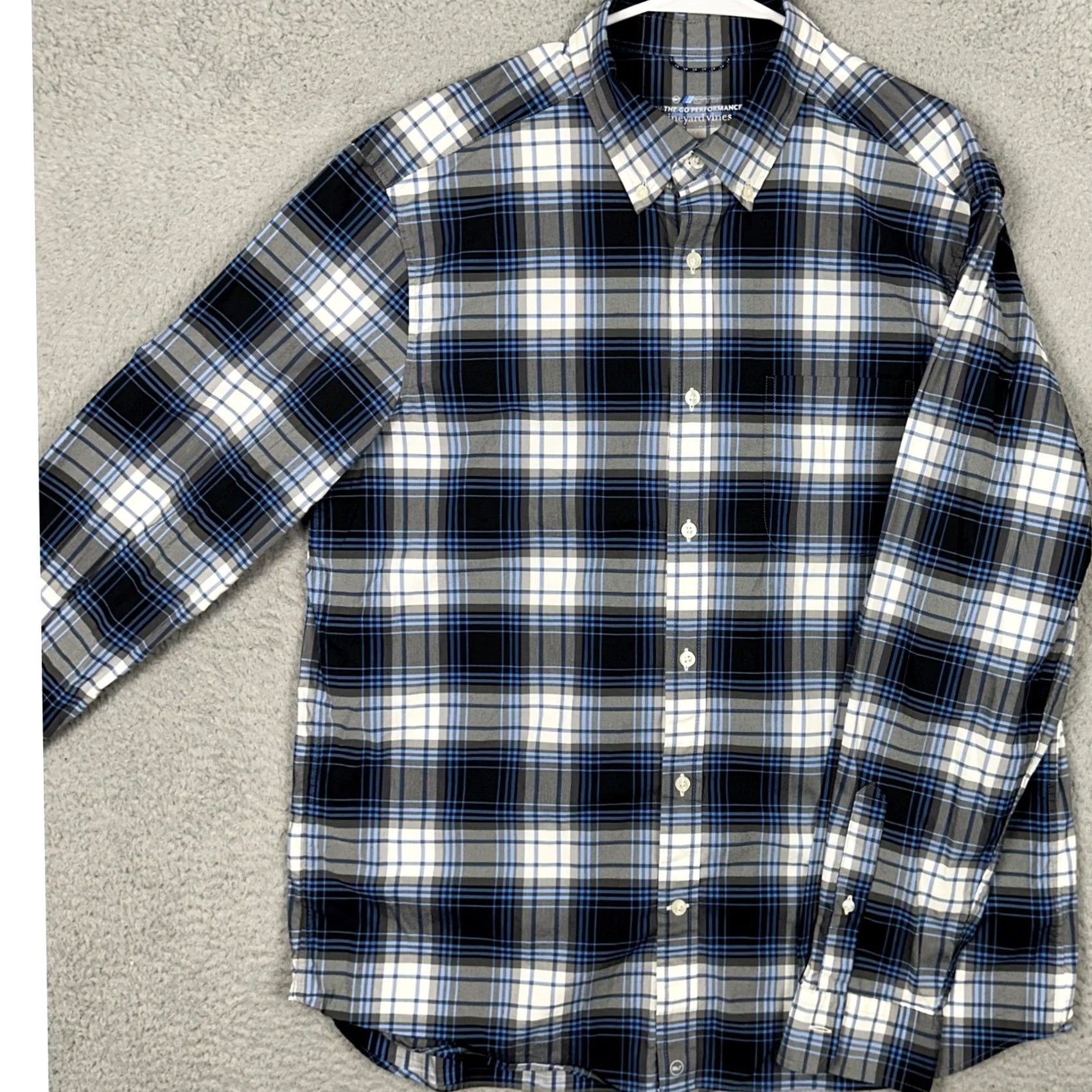 Vineyard Vines Vineyard Vines Mens Large Blue On The Go Performance Plaid Button Down Shirt Men Size US L / EU 52-54 / 3 - 2 Thumbnail