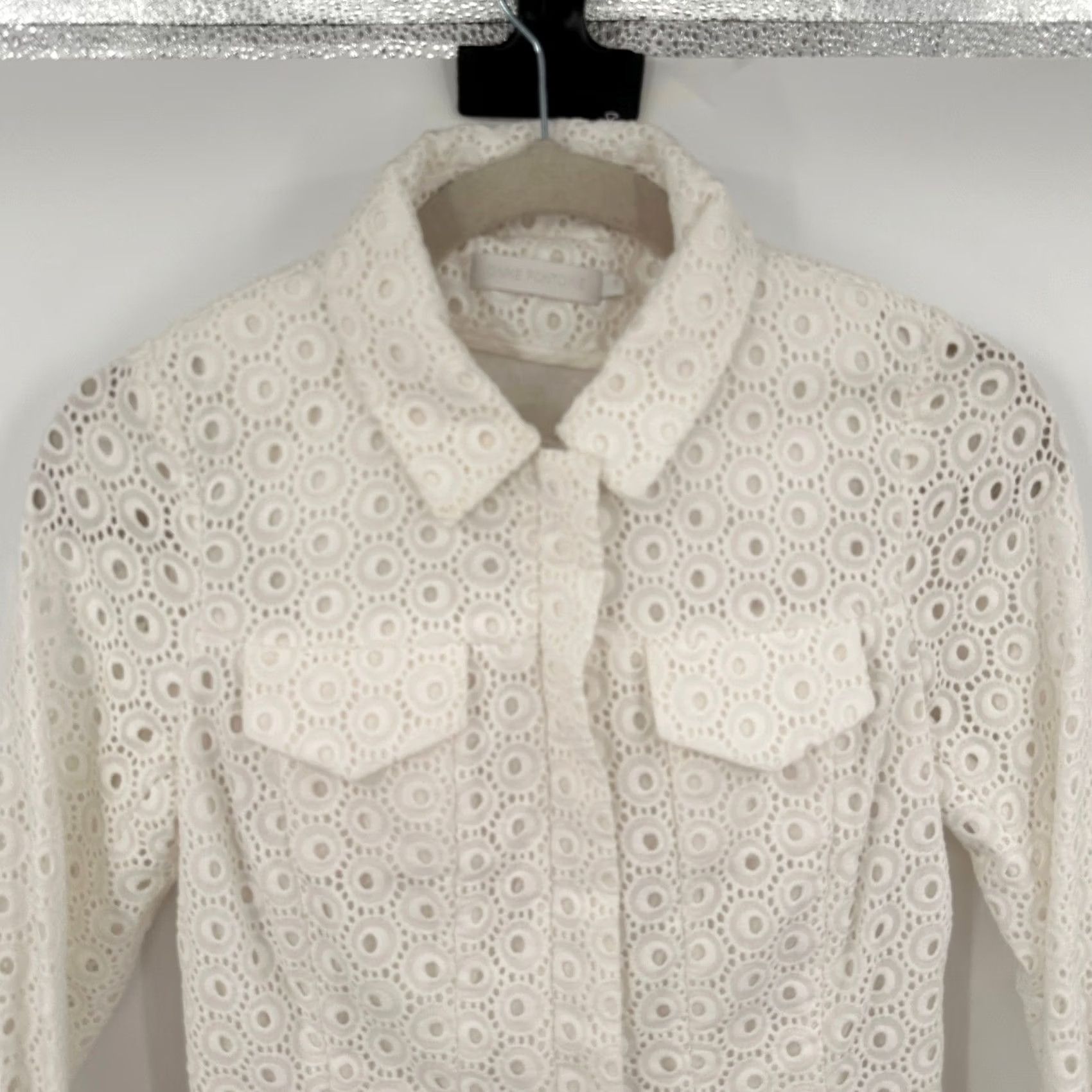 ANNE FONTAINE Anne Fontaine UGOLINE White Eyelet Cotton Button Jacket Women's Size 36 Size XS / US 0-2 / IT 36-38 - 2 Thumbnail
