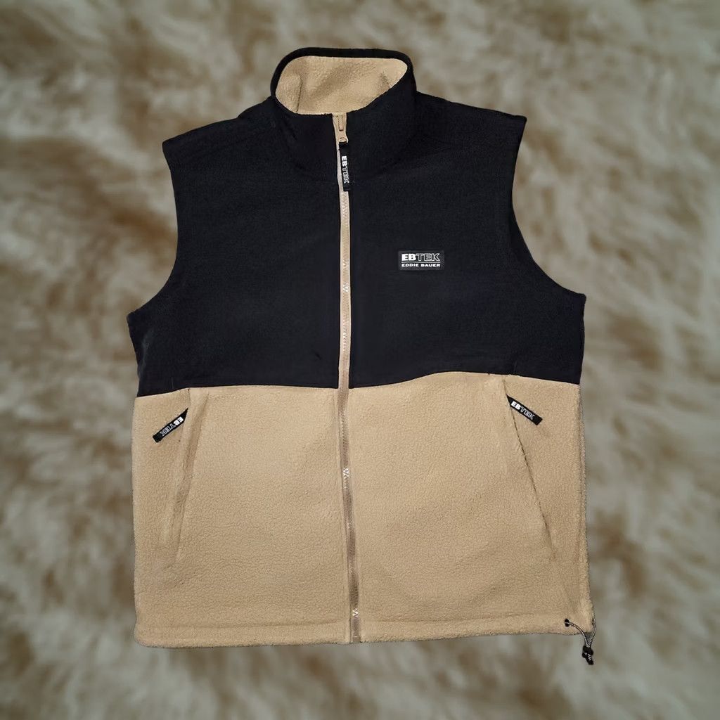 Eddie Bauer Eddie Bauer Ebtek Fleece Vest Mens Large Black Tan Full Zip Outdoor Sleeveless Vest Size US L / EU 52-54 / 3 - 1 Thumbnail