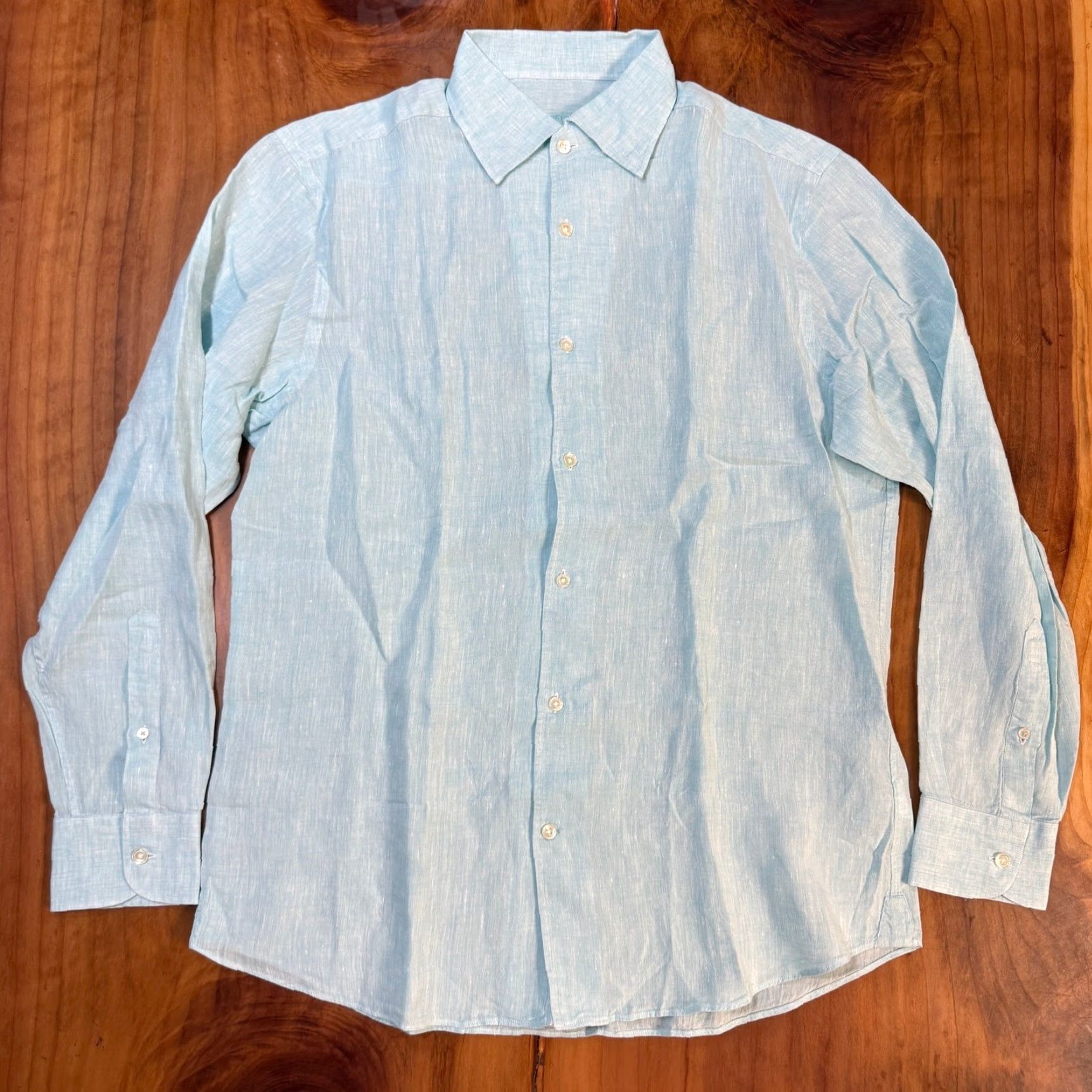 Robert Talbott Robert Talbott Shirt Mens Large Button Solid 100% Linen Dress Light blue 46 Chest Long Sleeve Classic Fit 30 Shirt Length Mens Size 42R - 2 Thumbnail