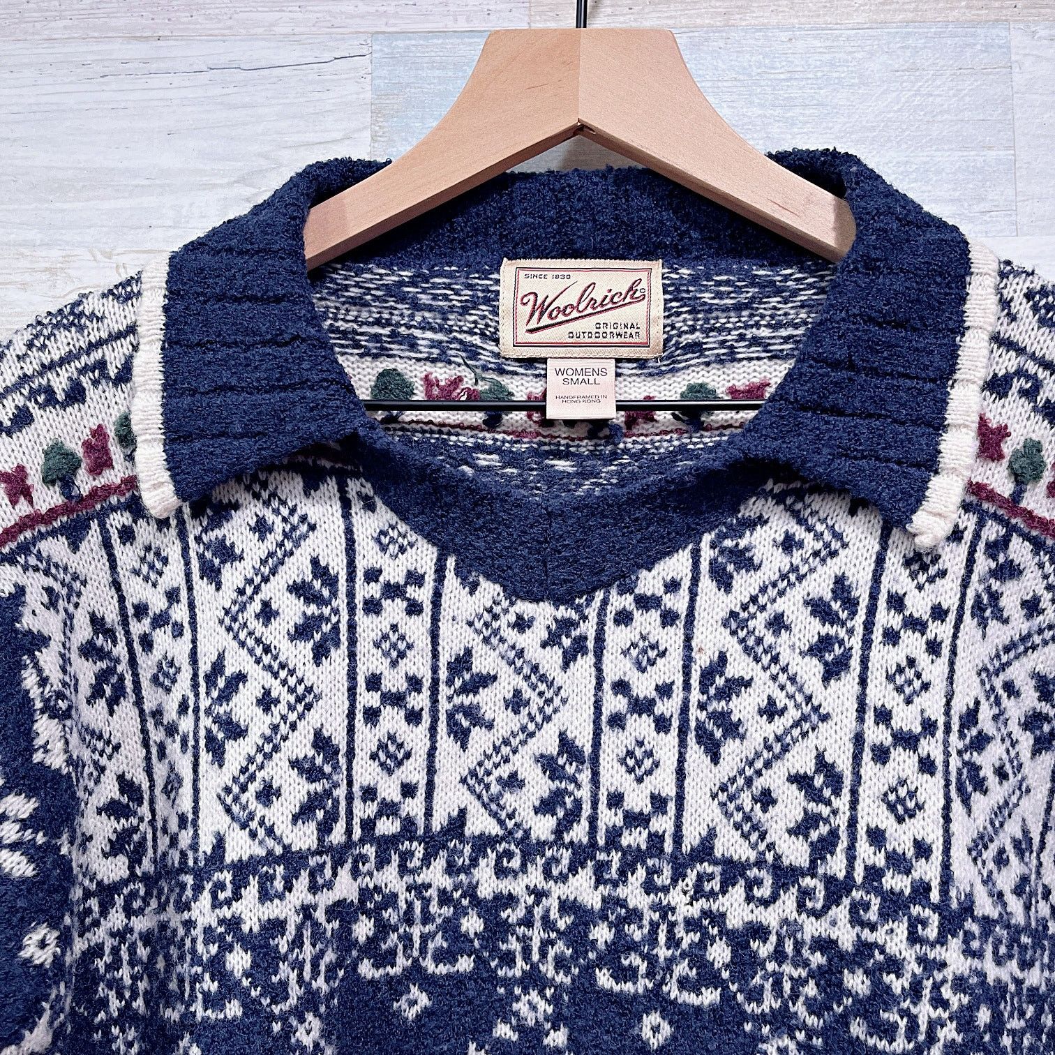 Vintage × Woolrich Woolen Mills Woolrich Vintage Wool Nordic Polo Sweater Blue Womens Small Size S / US 4 / IT 40 - 2 Thumbnail